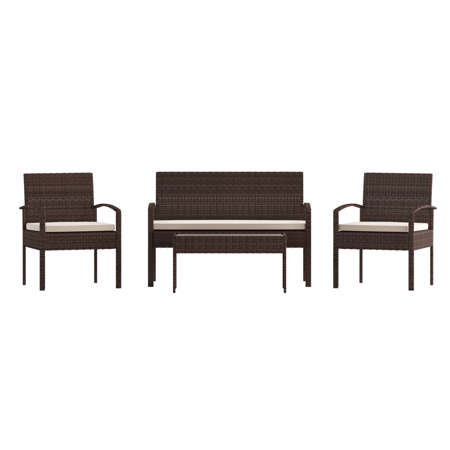 Aransas Series 4 Piece Brown Patio Set with Steel Frame and Beige Cushions Beige Cushions/Brown Frame