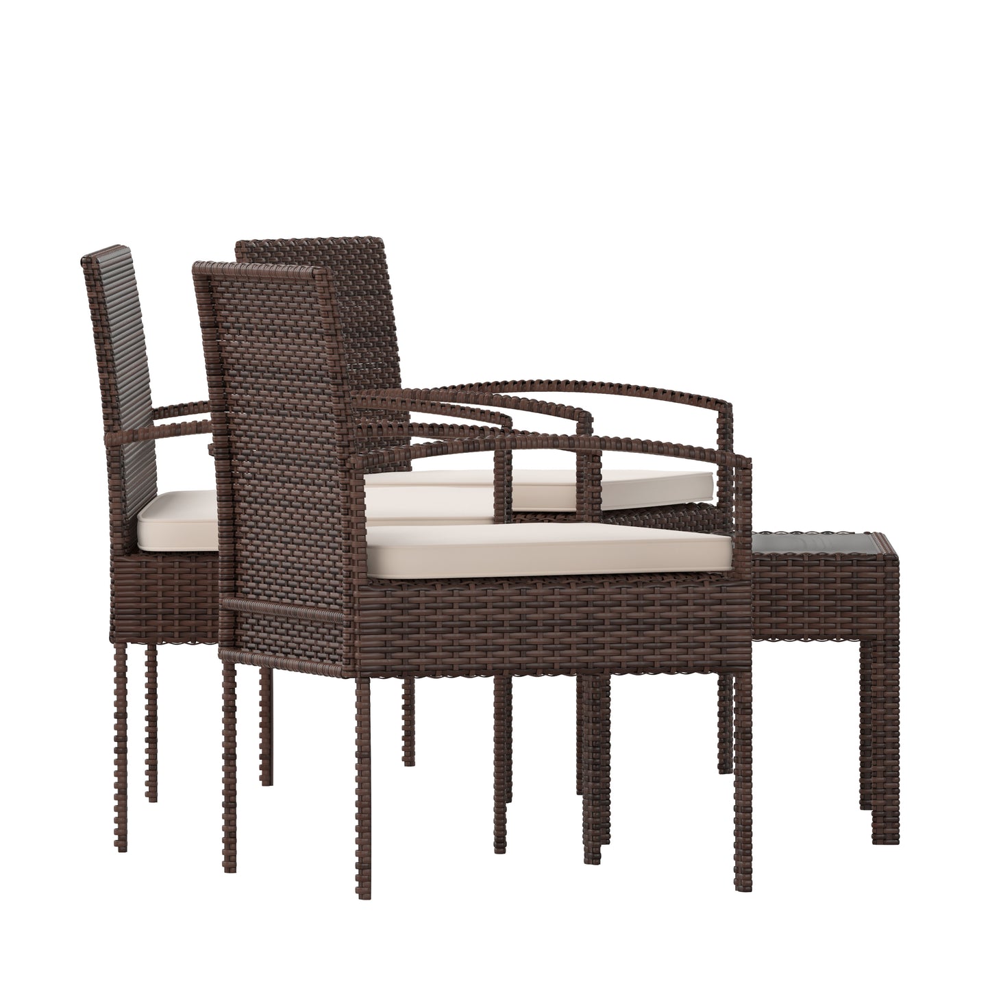 Aransas Series 4 Piece Brown Patio Set with Steel Frame and Beige Cushions Beige Cushions/Brown Frame