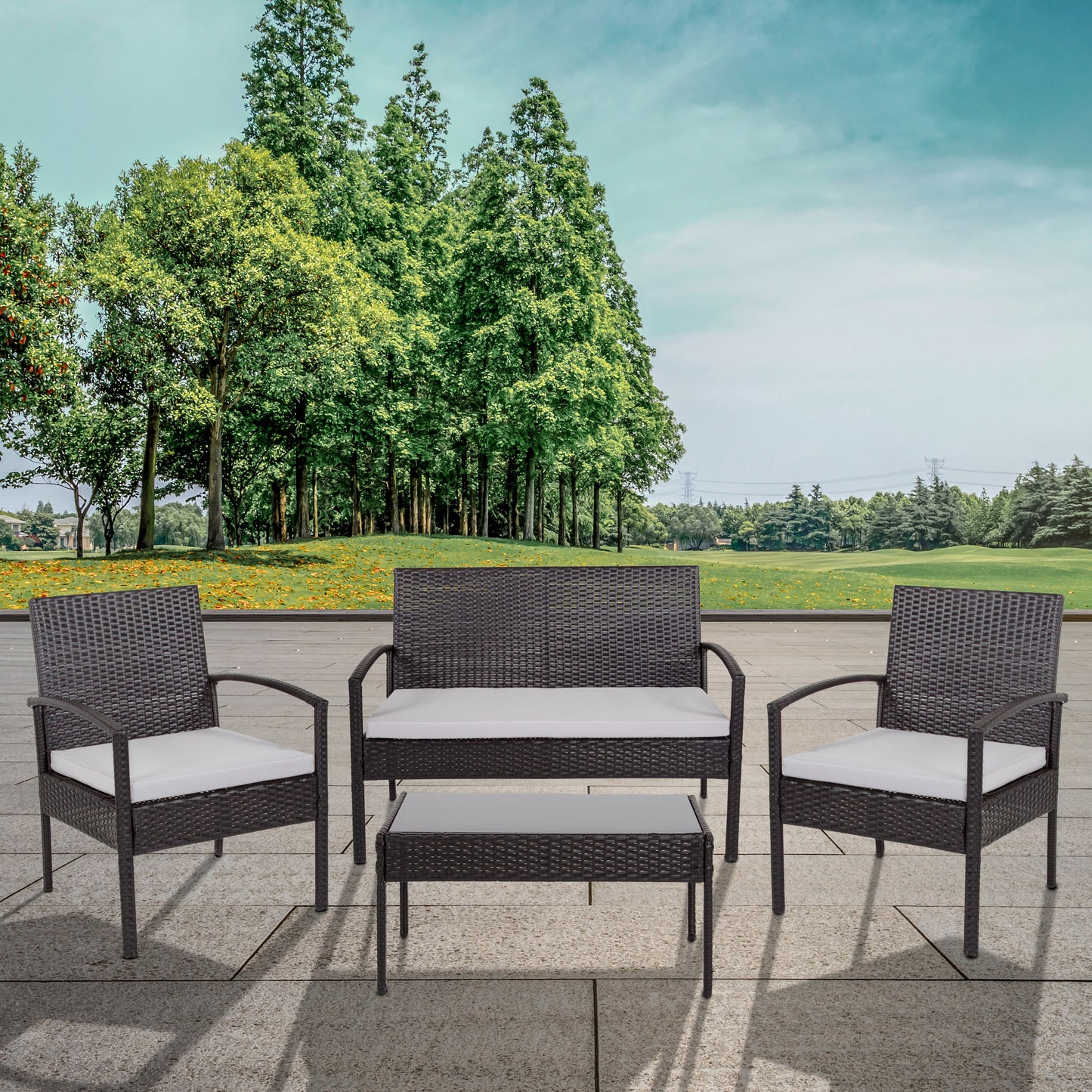 Aransas Series 4 Piece Black Patio Set with Steel Frame and Gray Cushions Gray Cushions/Black Frame JJ-S312-GG