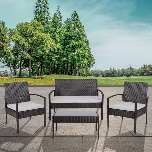 Aransas Series 4 Piece Black Patio Set with Steel Frame and Gray Cushions Gray Cushions/Black Frame JJ-S312-GG