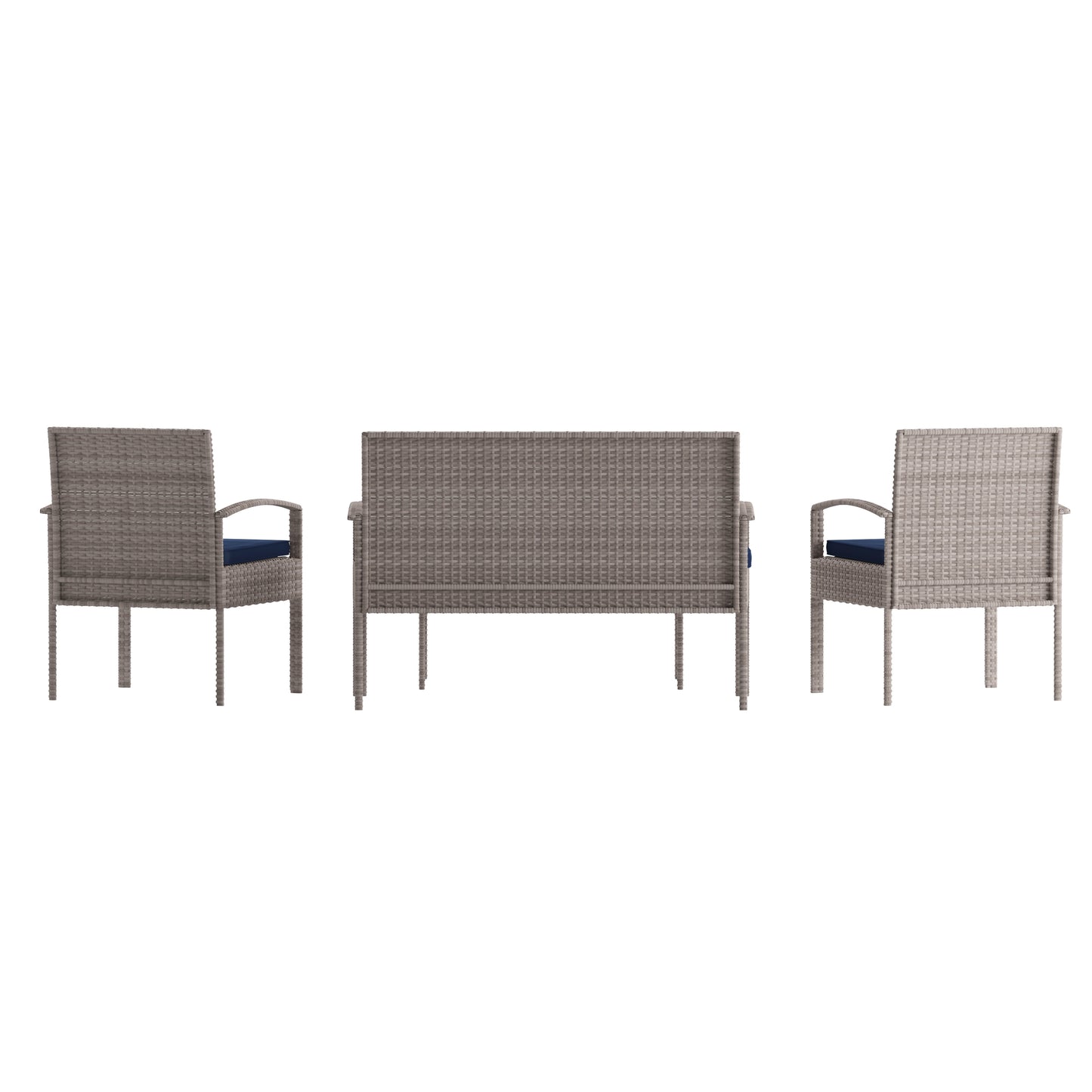 Aransas Series 4 Piece Gray Patio Set with Steel Frame and Navy Cushions Navy Cushions/Light Gray Frame