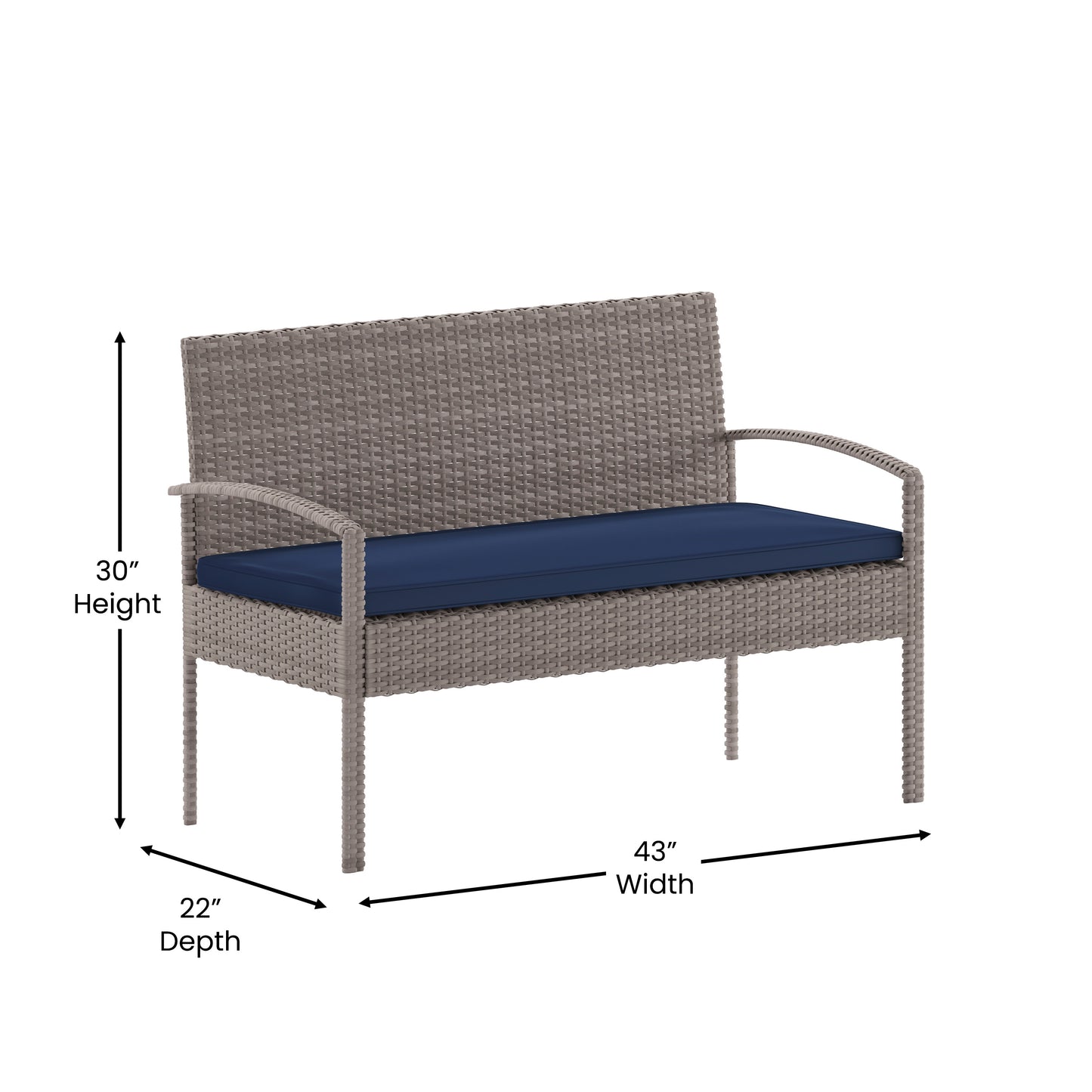 Aransas Series 4 Piece Gray Patio Set with Steel Frame and Navy Cushions Navy Cushions/Light Gray Frame