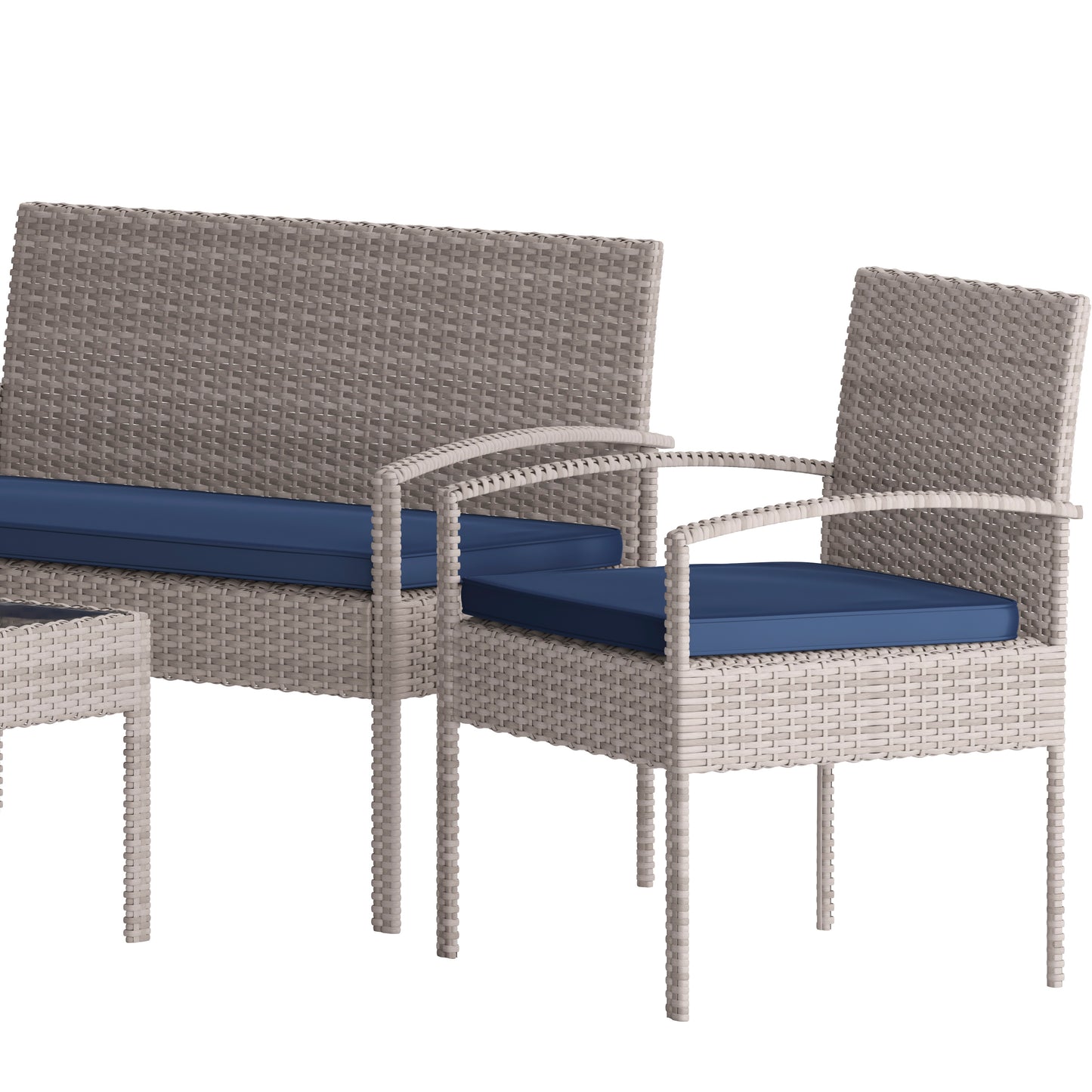 Aransas Series 4 Piece Gray Patio Set with Steel Frame and Navy Cushions Navy Cushions/Light Gray Frame