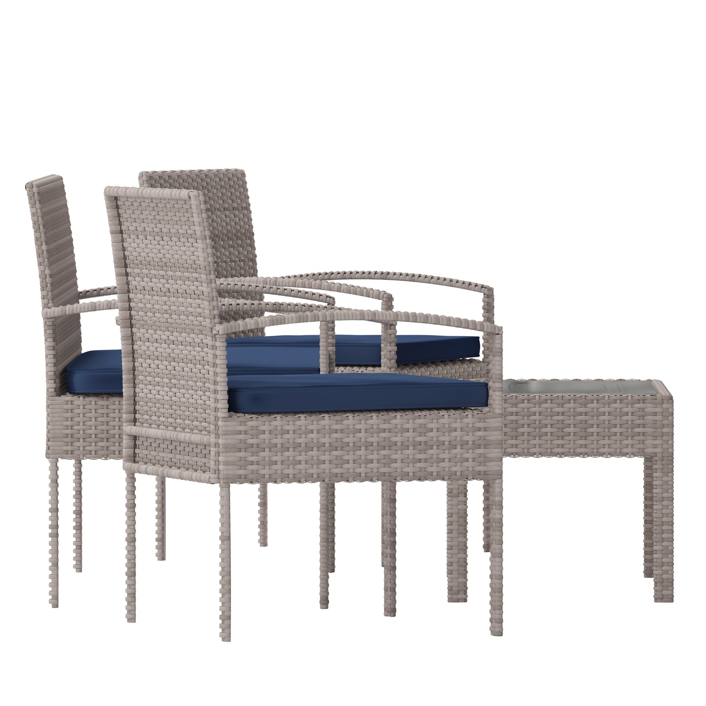 Aransas Series 4 Piece Gray Patio Set with Steel Frame and Navy Cushions Navy Cushions/Light Gray Frame