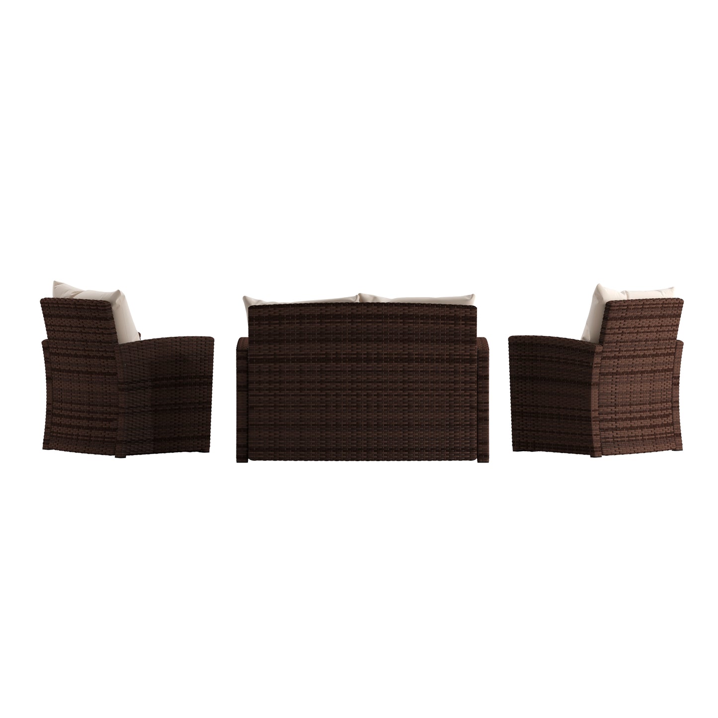 Aransas Series 4 Piece Brown Patio Set with Beige Back Pillows and Seat Cushions Beige Cushions/Brown Frame