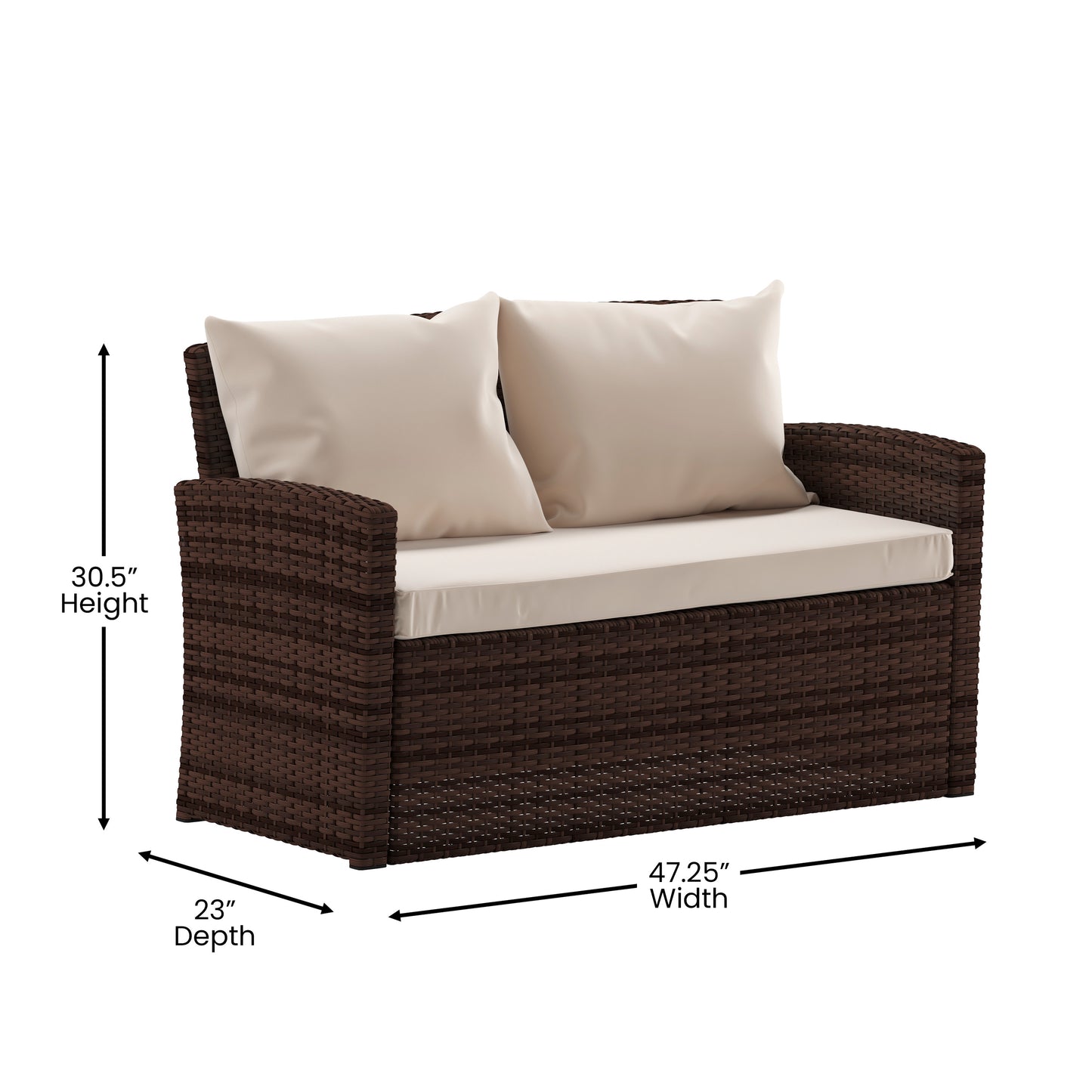 Aransas Series 4 Piece Brown Patio Set with Beige Back Pillows and Seat Cushions Beige Cushions/Brown Frame