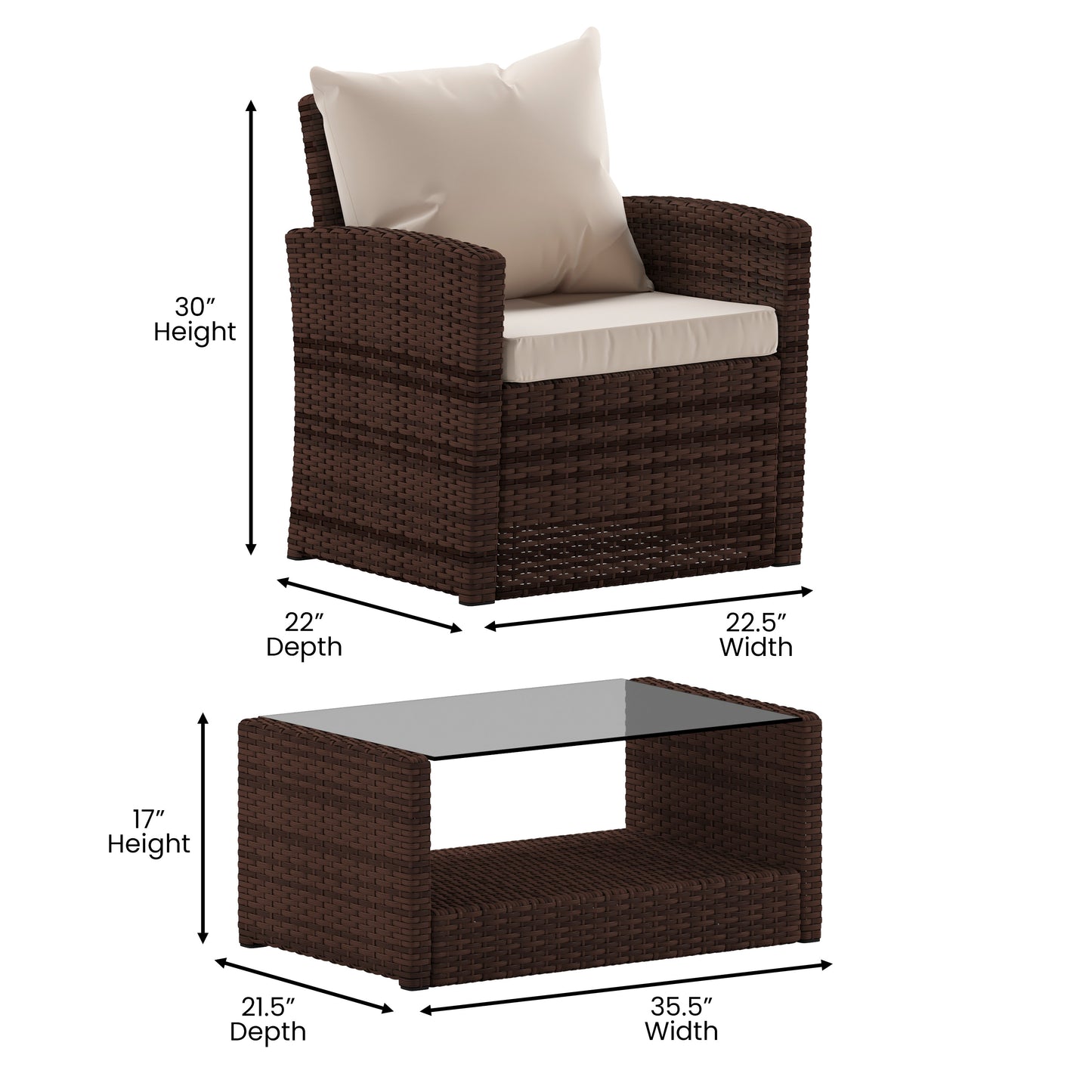 Aransas Series 4 Piece Brown Patio Set with Beige Back Pillows and Seat Cushions Beige Cushions/Brown Frame