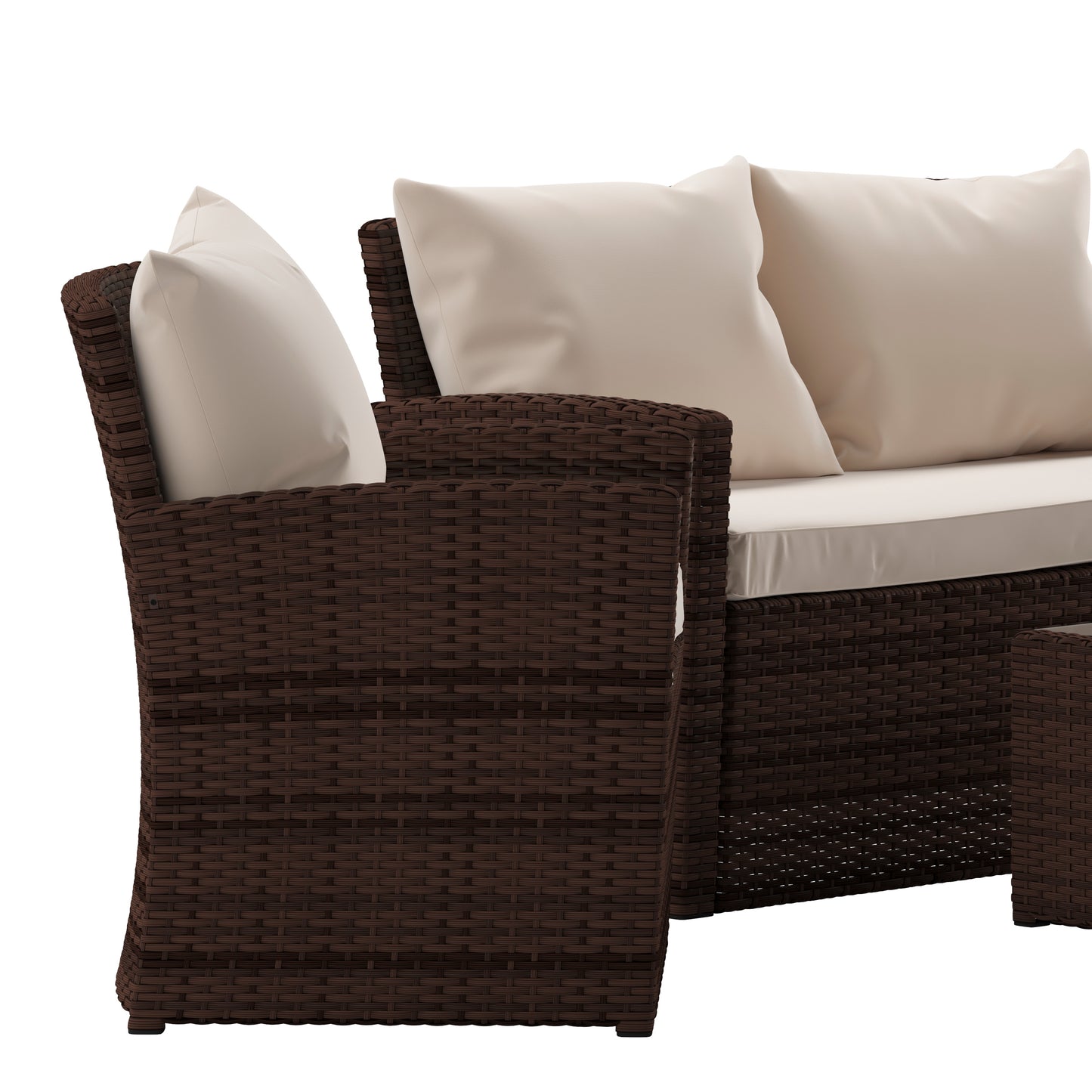 Aransas Series 4 Piece Brown Patio Set with Beige Back Pillows and Seat Cushions Beige Cushions/Brown Frame