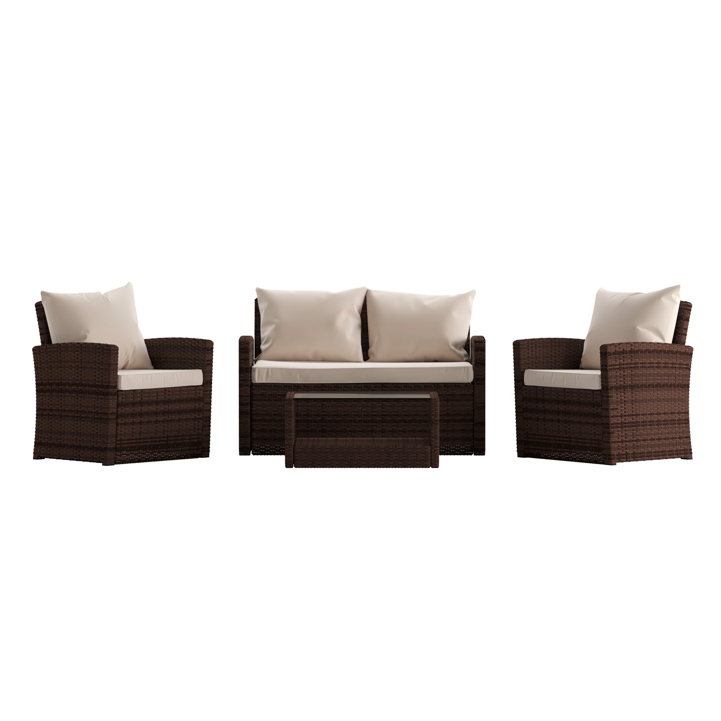 Aransas Series 4 Piece Brown Patio Set with Beige Back Pillows and Seat Cushions Beige Cushions/Brown Frame