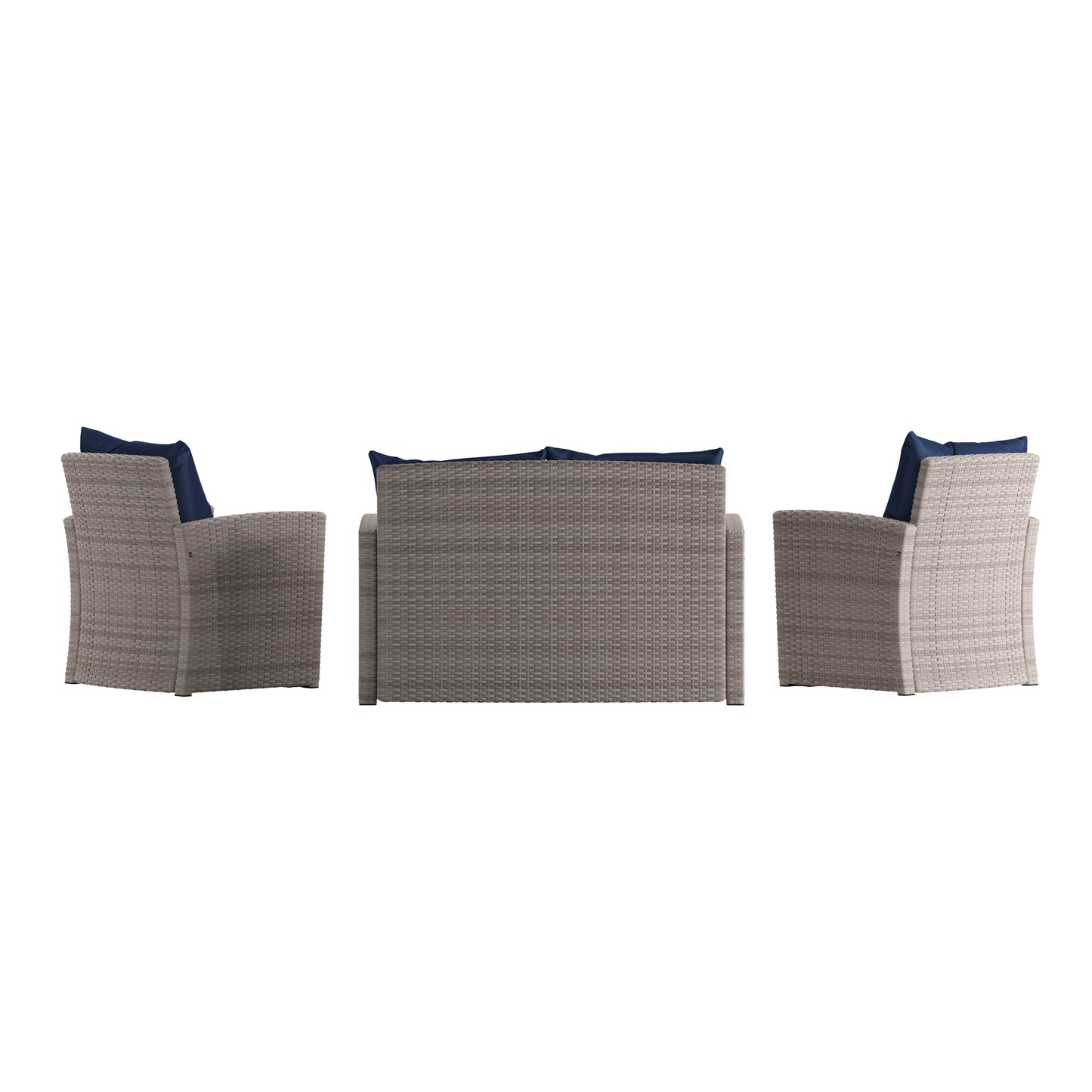 Aransas Series 4 Piece Light Gray Patio Set with Navy Back Pillows and Seat Cushions Navy Cushions/Light Gray Frame