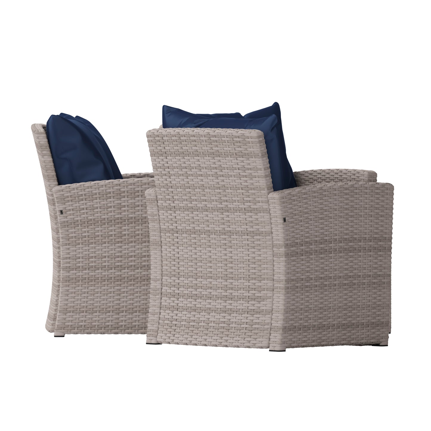 Aransas Series 4 Piece Light Gray Patio Set with Navy Back Pillows and Seat Cushions Navy Cushions/Light Gray Frame