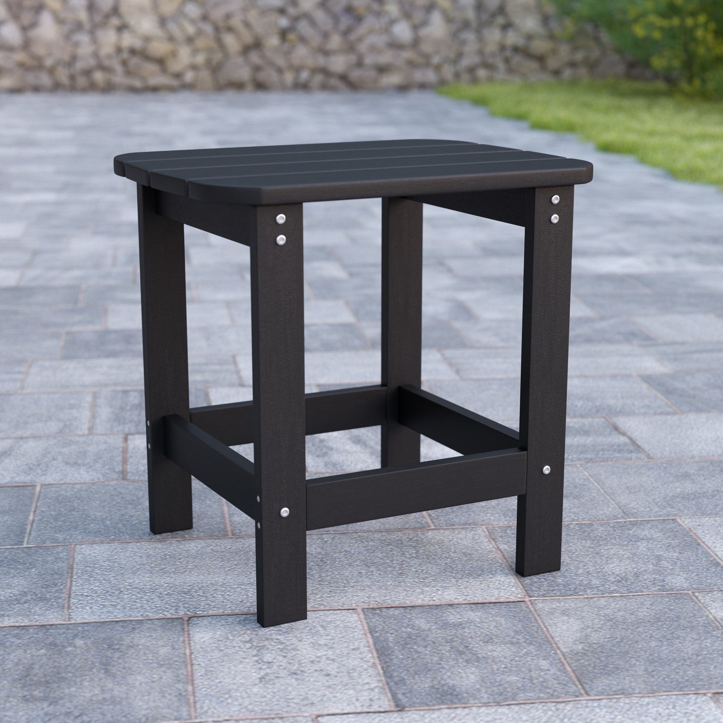 Charlestown All-Weather Poly Resin Wood Commercial Grade Adirondack Side Table in Black Black