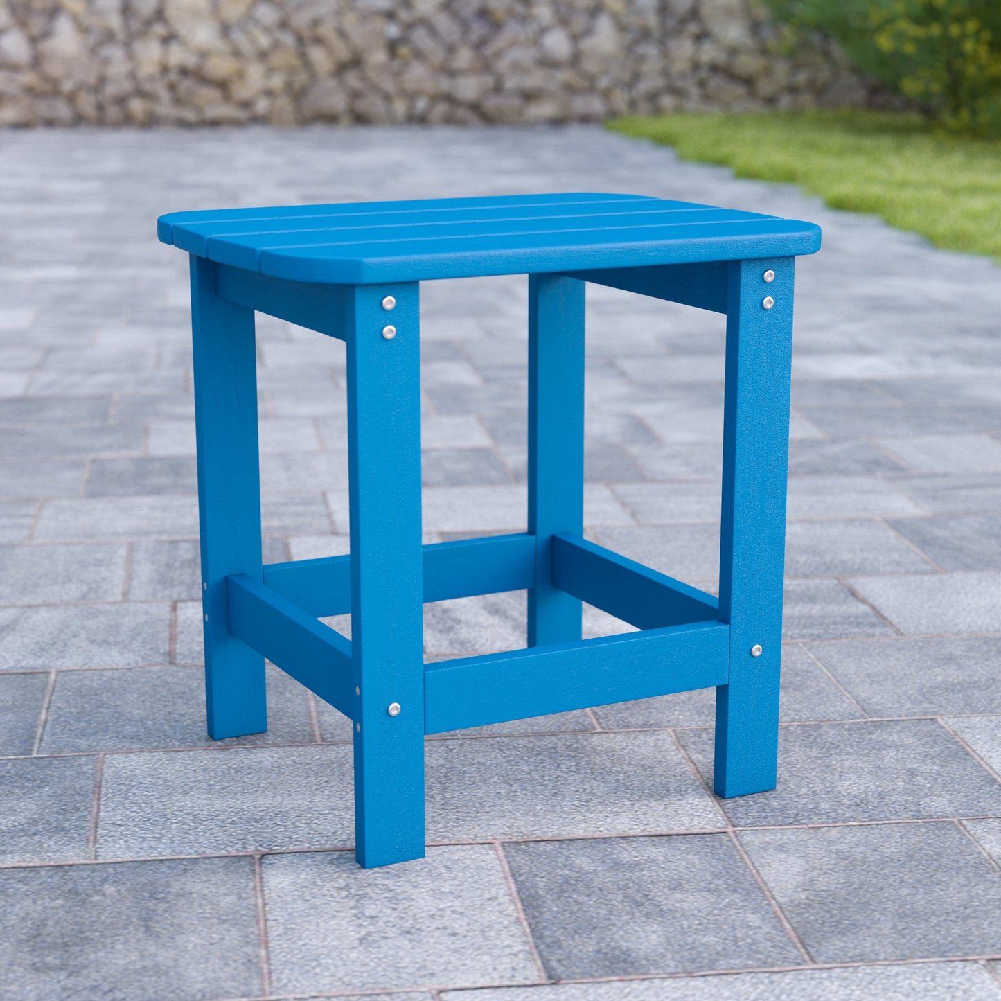 Charlestown All-Weather Poly Resin Wood Commercial Grade Adirondack Side Table in Blue Blue