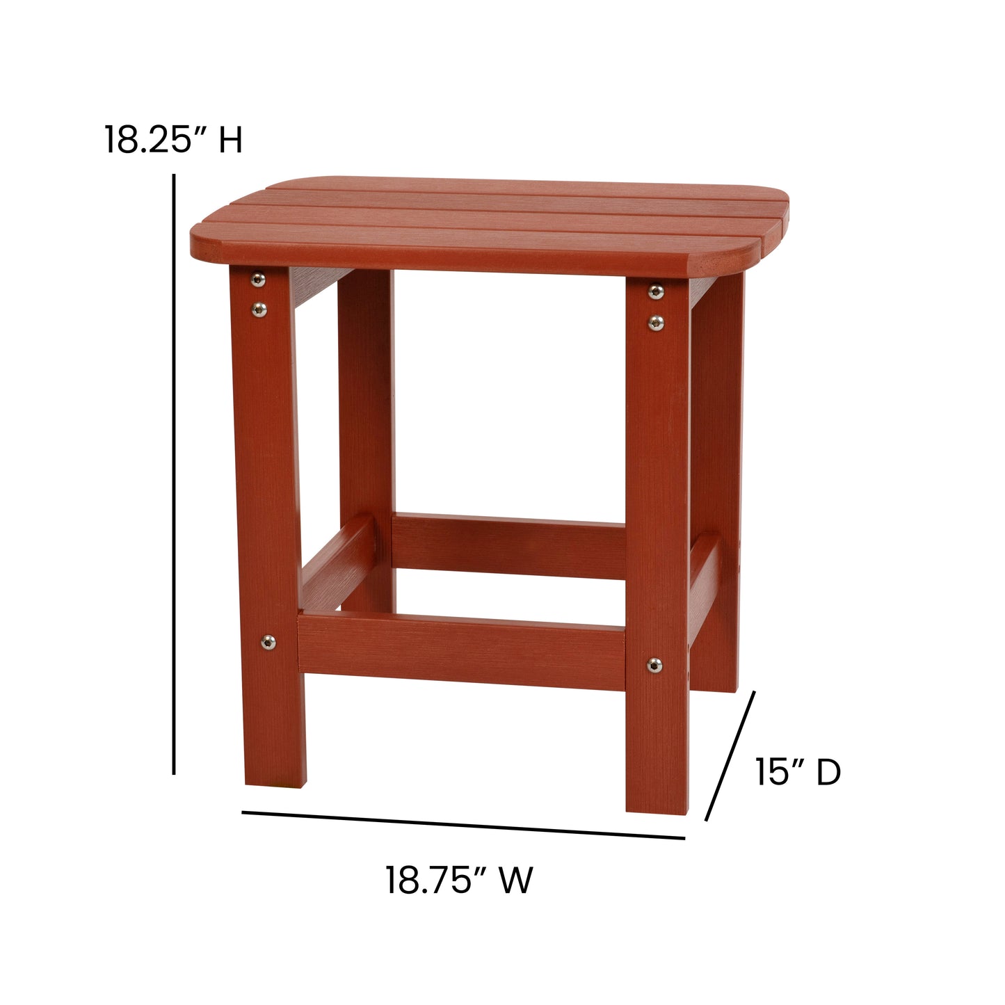 Charlestown All-Weather Poly Resin Wood Commercial Grade Adirondack Side Table in Red Red
