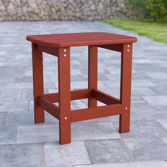 Charlestown All-Weather Poly Resin Wood Commercial Grade Adirondack Side Table in Red Red