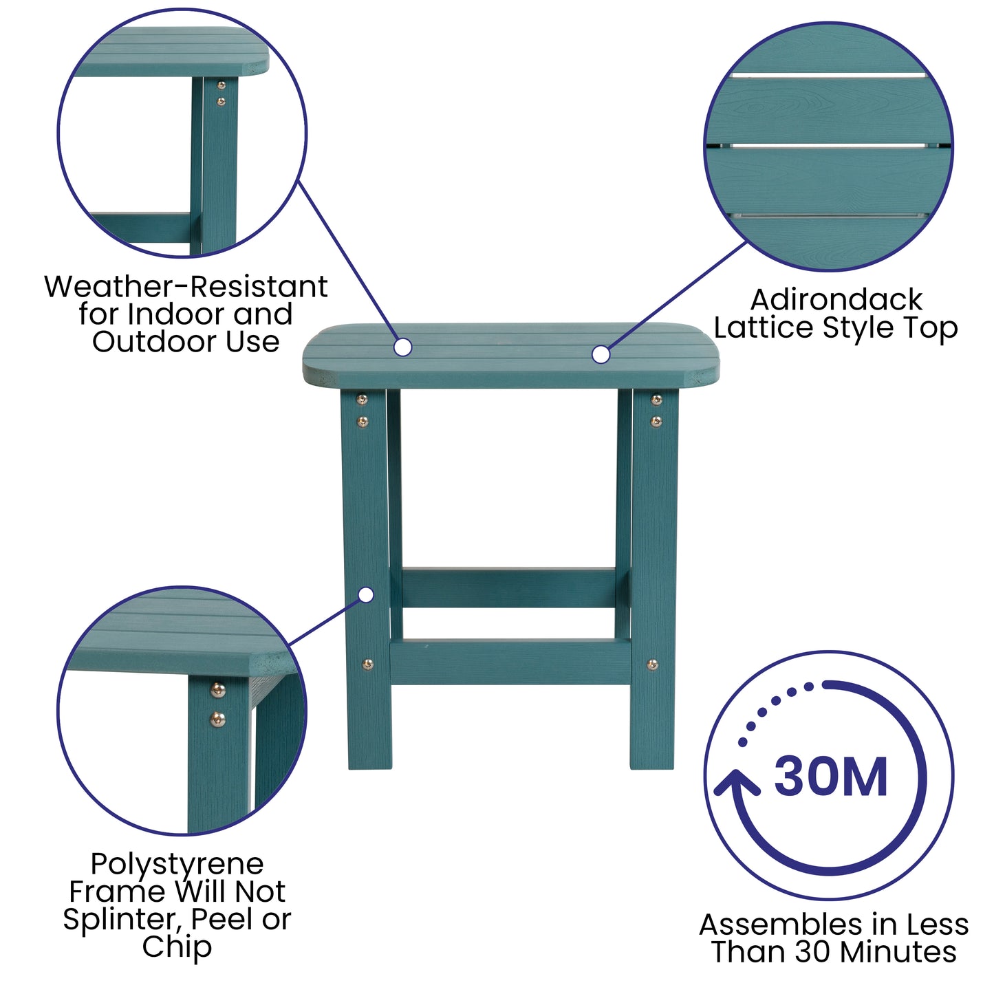 Charlestown All-Weather Poly Resin Wood Commercial Grade Adirondack Side Table in Sea Foam Sea Foam