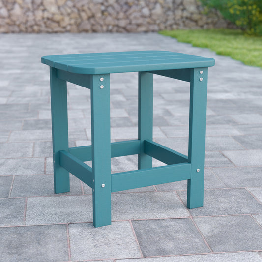 Charlestown All-Weather Poly Resin Wood Commercial Grade Adirondack Side Table in Teal Teal