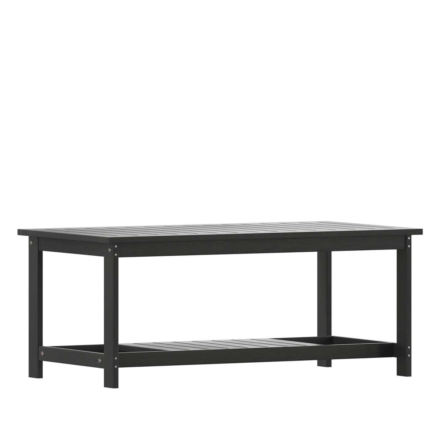 Charlestown All-Weather Poly Resin Wood Two Tiered Commercial Grade Adirondack Slatted Coffee Conversation Table in Black Black