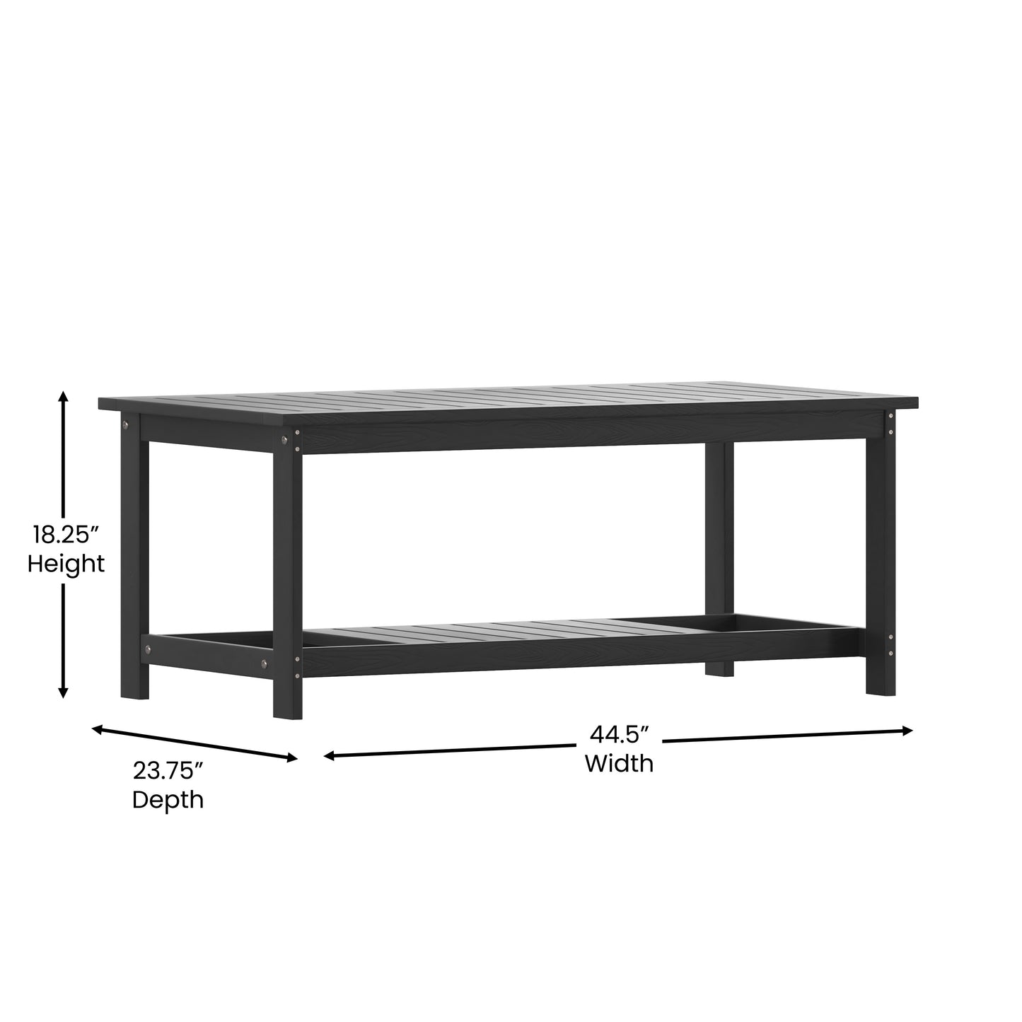 Charlestown All-Weather Poly Resin Wood Two Tiered Commercial Grade Adirondack Slatted Coffee Conversation Table in Black Black