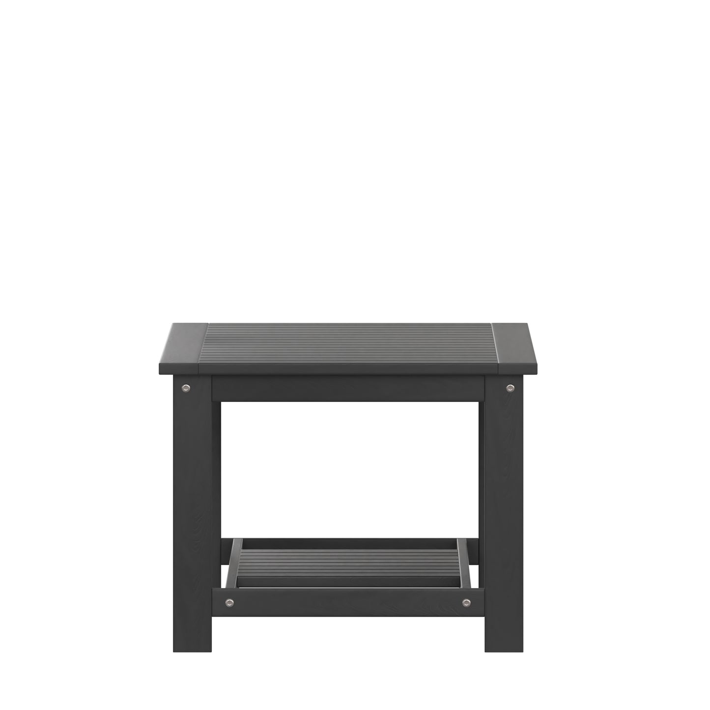 Charlestown All-Weather Poly Resin Wood Two Tiered Commercial Grade Adirondack Slatted Coffee Conversation Table in Black Black
