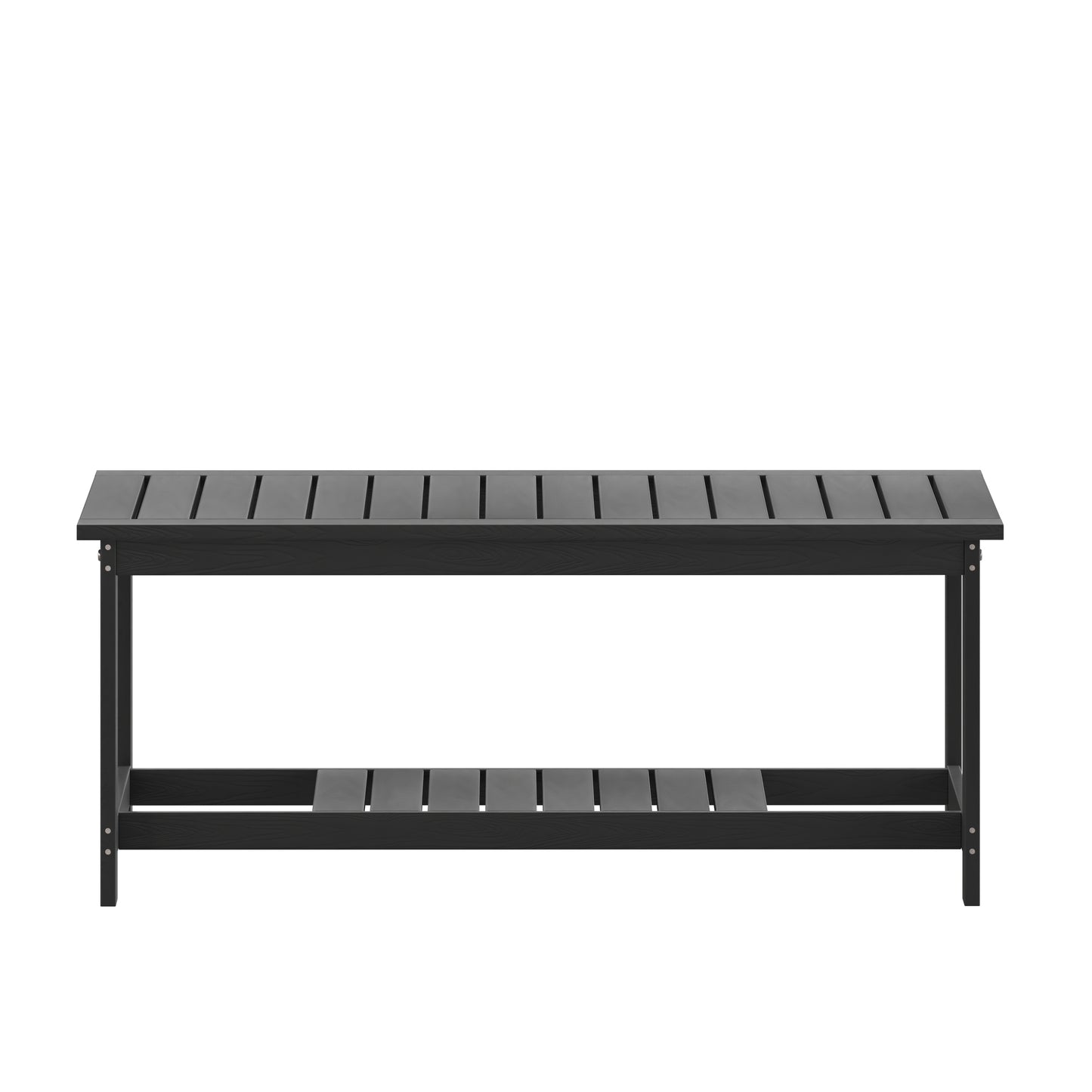 Charlestown All-Weather Poly Resin Wood Two Tiered Commercial Grade Adirondack Slatted Coffee Conversation Table in Black Black