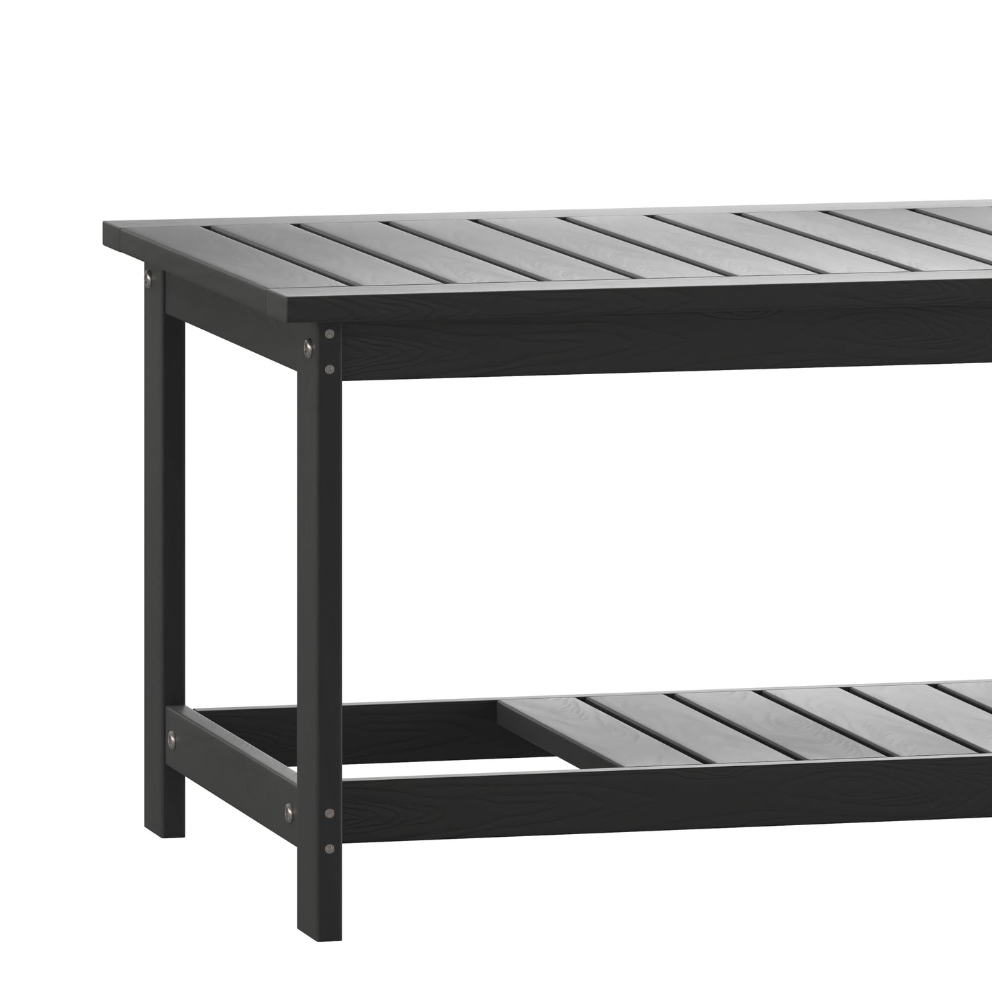 Charlestown All-Weather Poly Resin Wood Two Tiered Commercial Grade Adirondack Slatted Coffee Conversation Table in Black Black