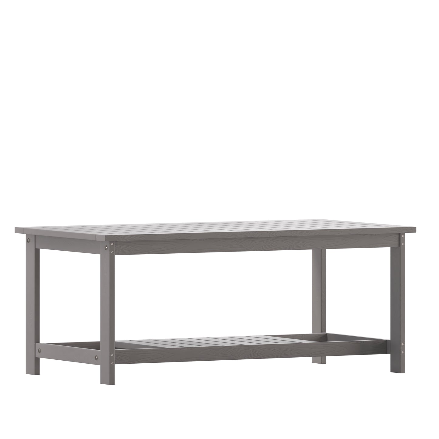 Charlestown All-Weather Poly Resin Wood Two Tiered Commercial Grade Adirondack Slatted Coffee Conversation Table in Gray Gray