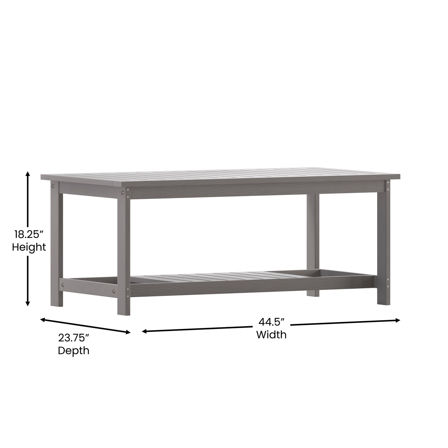 Charlestown All-Weather Poly Resin Wood Two Tiered Commercial Grade Adirondack Slatted Coffee Conversation Table in Gray Gray