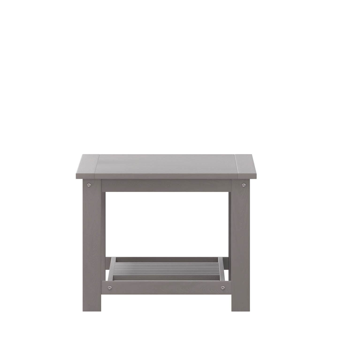 Charlestown All-Weather Poly Resin Wood Two Tiered Commercial Grade Adirondack Slatted Coffee Conversation Table in Gray Gray
