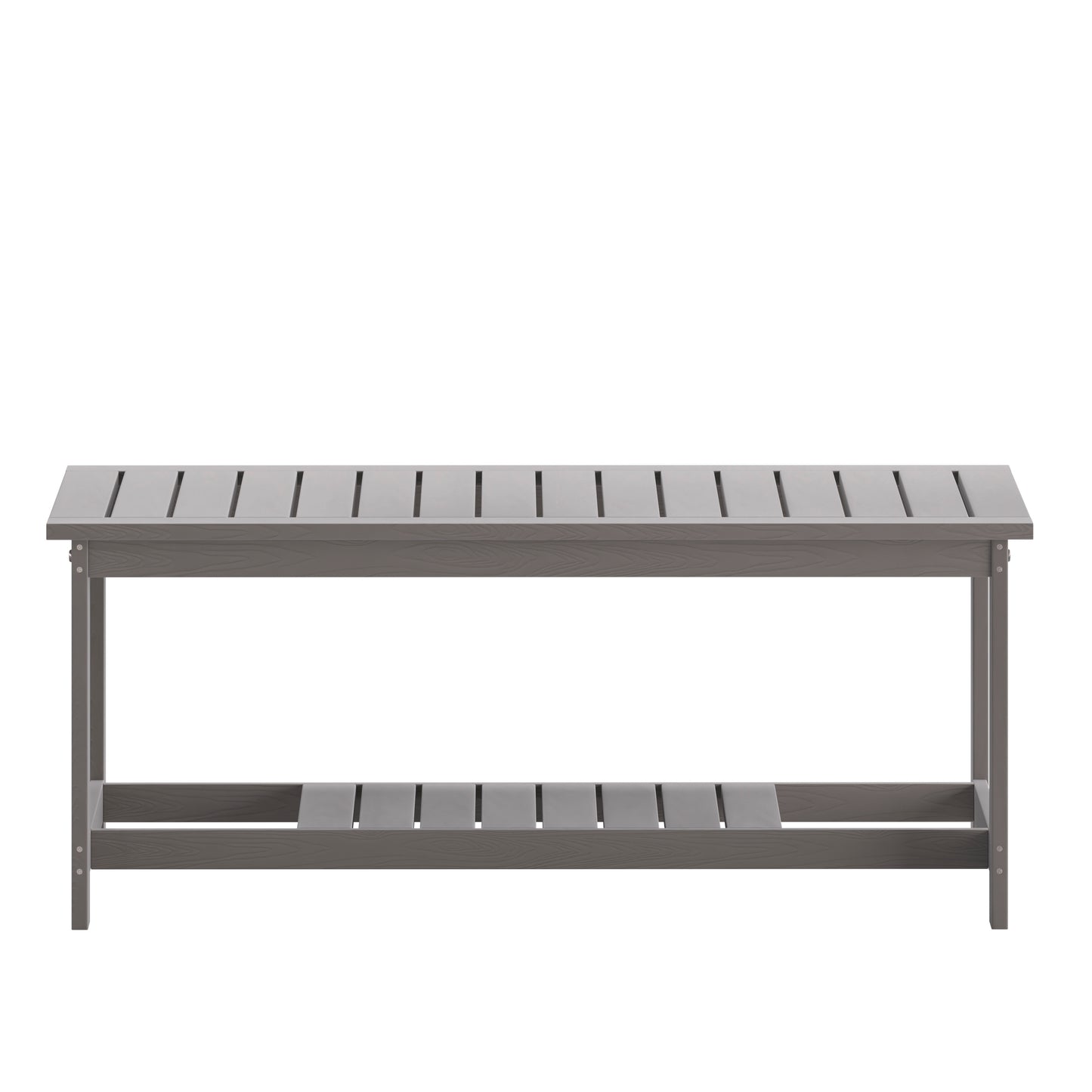 Charlestown All-Weather Poly Resin Wood Two Tiered Commercial Grade Adirondack Slatted Coffee Conversation Table in Gray Gray