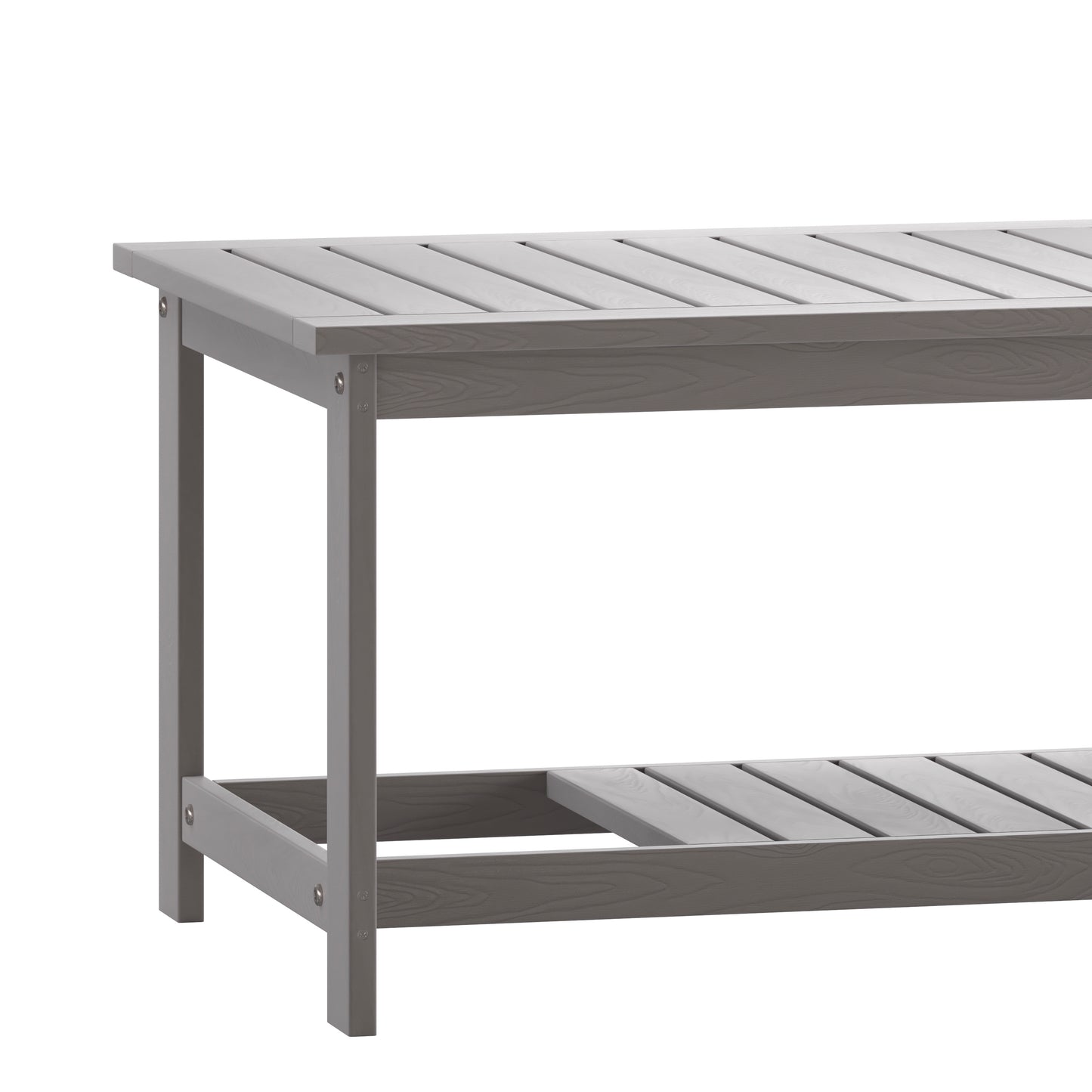 Charlestown All-Weather Poly Resin Wood Two Tiered Commercial Grade Adirondack Slatted Coffee Conversation Table in Gray Gray