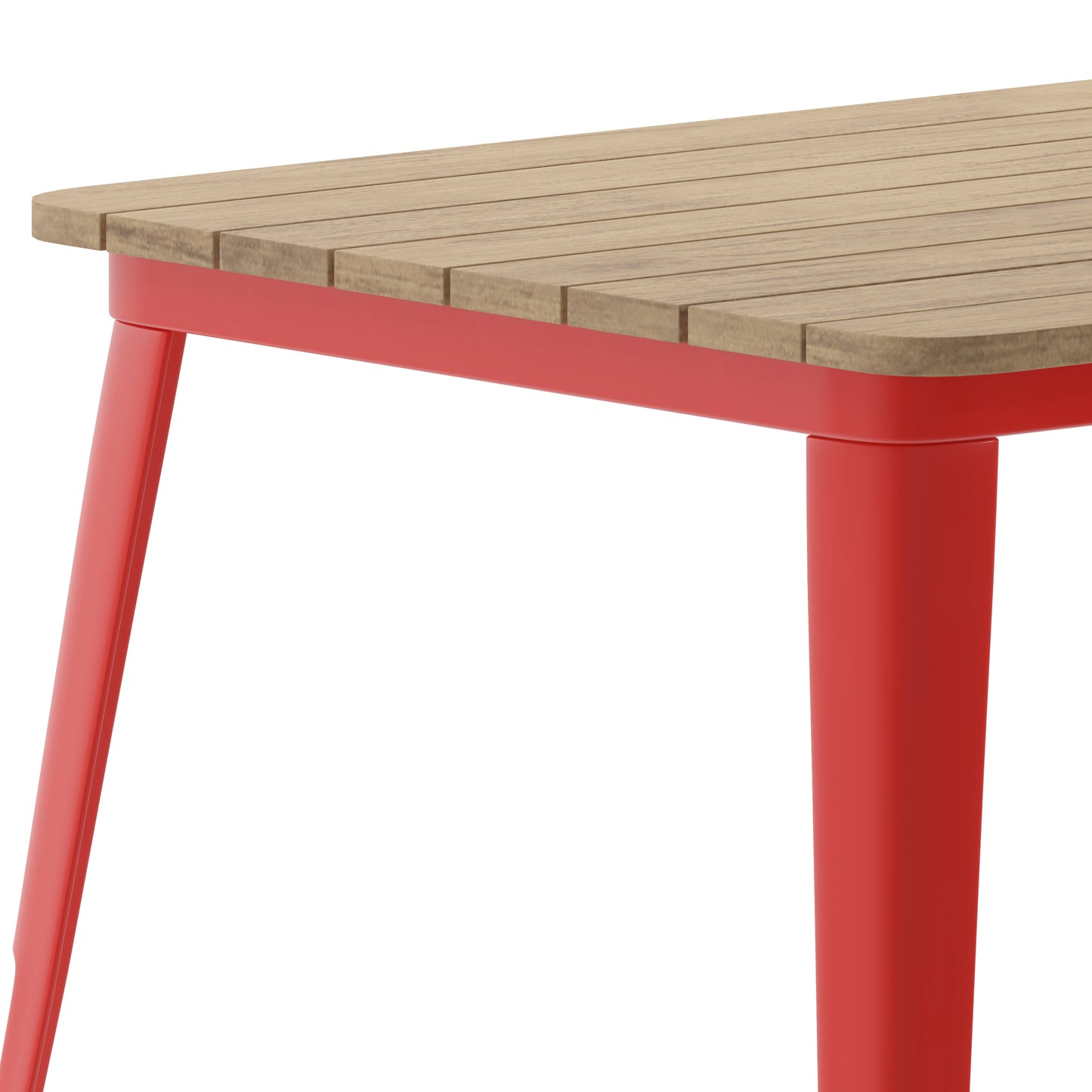 Declan Commercial Indoor/Outdoor Dining Table with Umbrella Hole, 30" x 60" All Weather Brown Poly Resin Top and Red Steel Base Brown Top/Red Frame