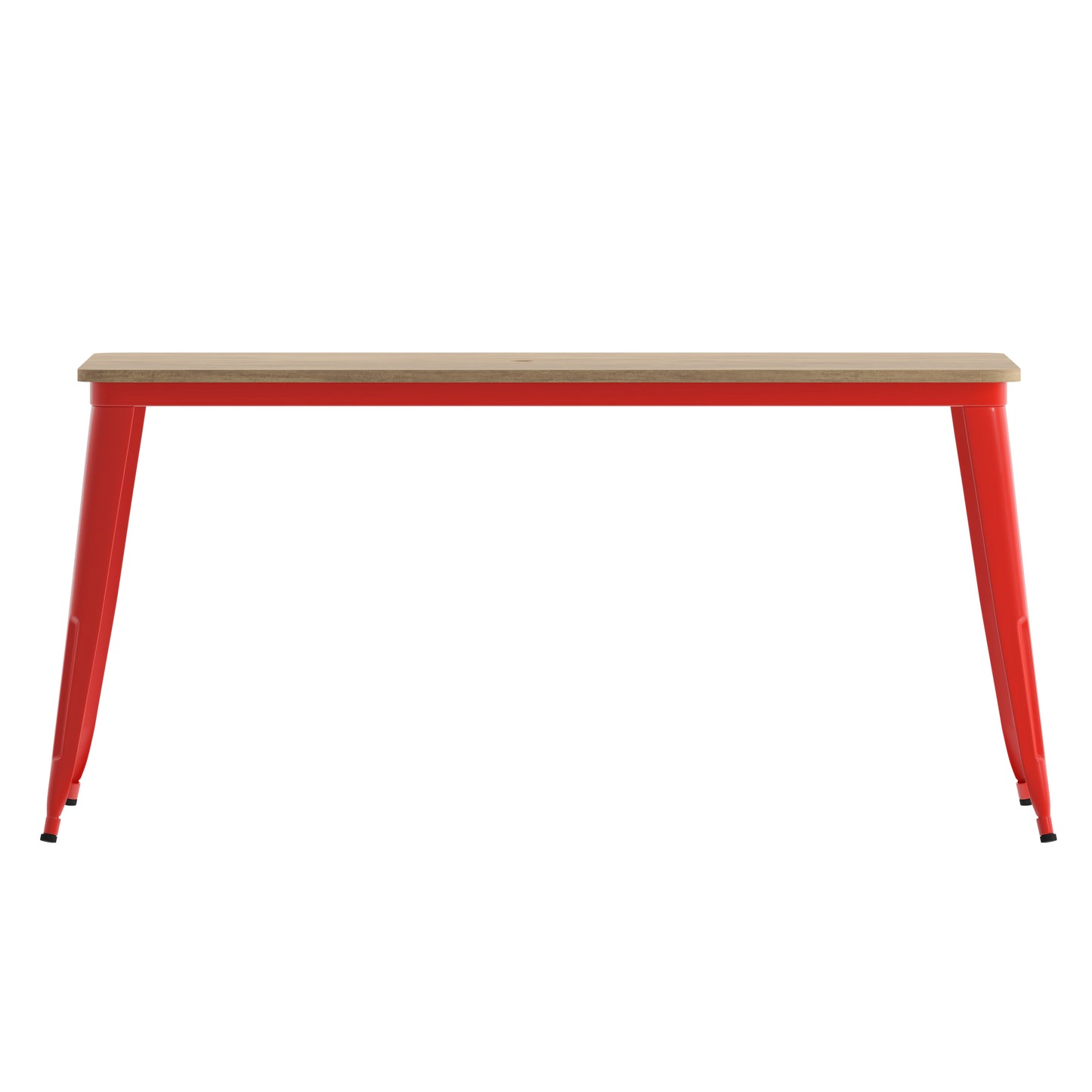 Declan Commercial Indoor/Outdoor Dining Table with Umbrella Hole, 30" x 60" All Weather Brown Poly Resin Top and Red Steel Base Brown Top/Red Frame