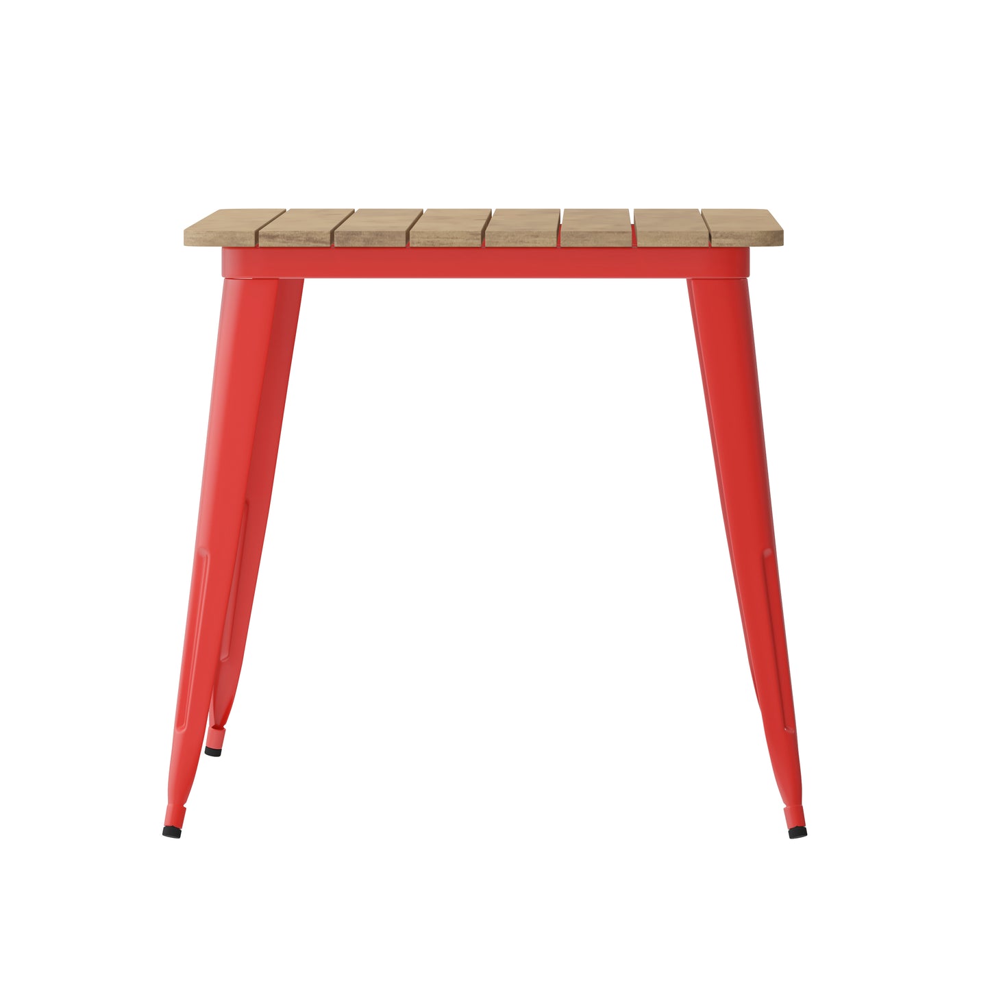 Declan Commercial Indoor/Outdoor Dining Table with Umbrella Hole, 30" x 60" All Weather Brown Poly Resin Top and Red Steel Base Brown Top/Red Frame