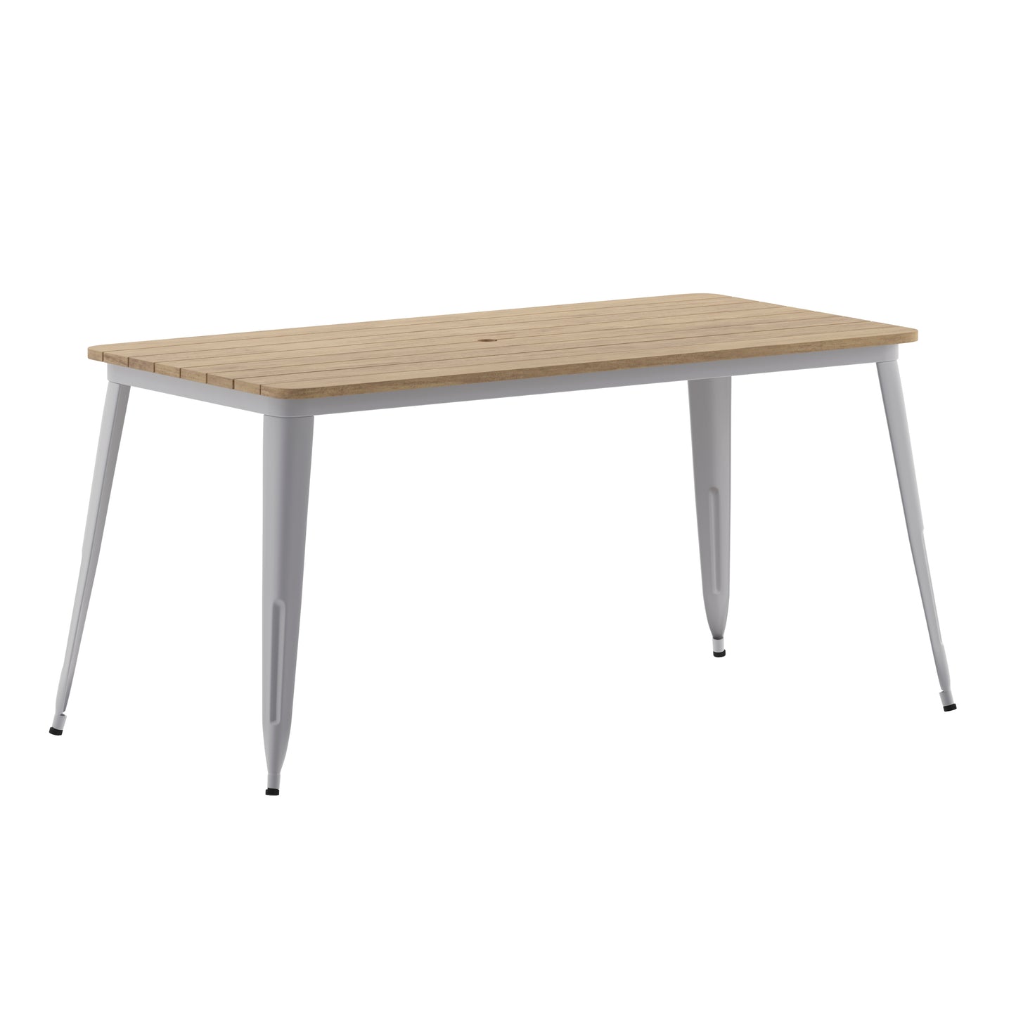 Declan Commercial Indoor/Outdoor Dining Table with Umbrella Hole, 30" x 60" All Weather Brown Poly Resin Top and Silver Steel Base Brown Top/Silver Frame JJ-T146120-BRSL-GG