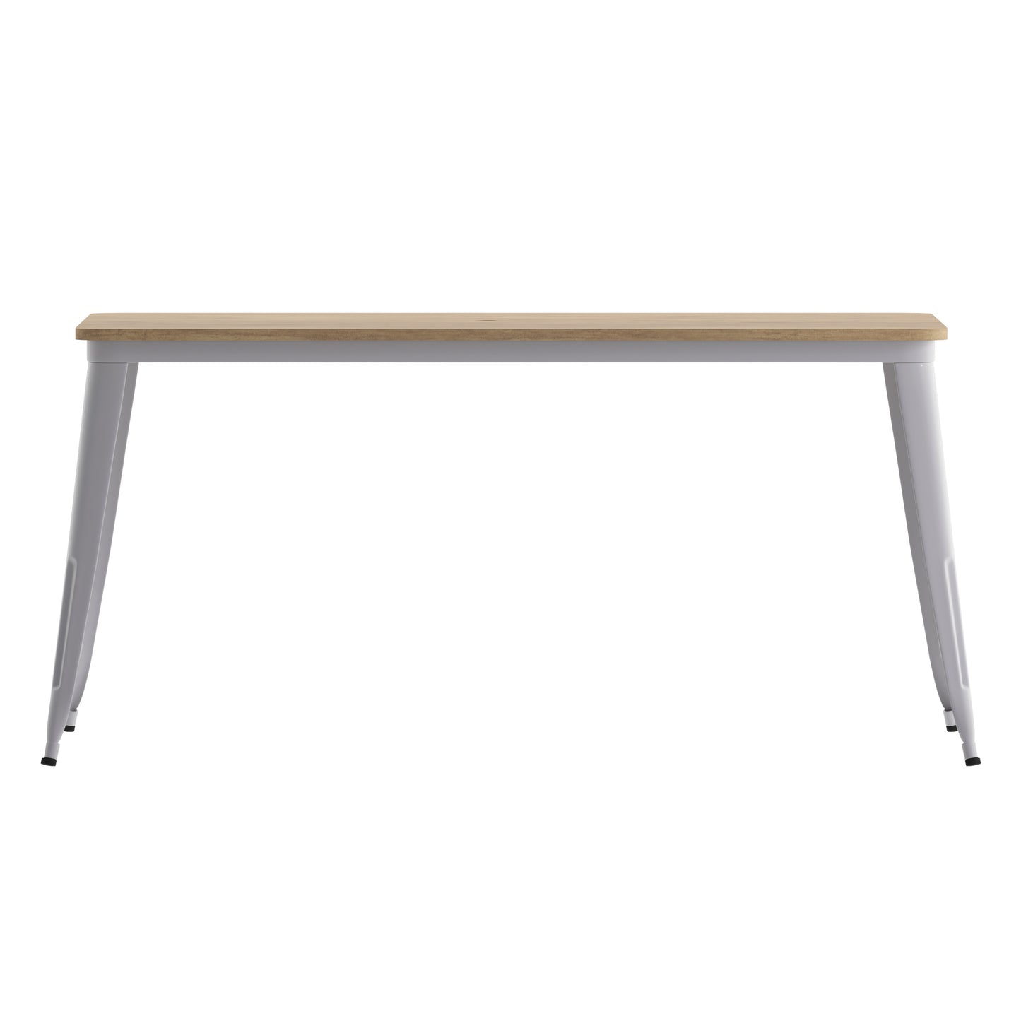 Declan Commercial Indoor/Outdoor Dining Table with Umbrella Hole, 30" x 60" All Weather Brown Poly Resin Top and Silver Steel Base Brown Top/Silver Frame JJ-T146120-BRSL-GG