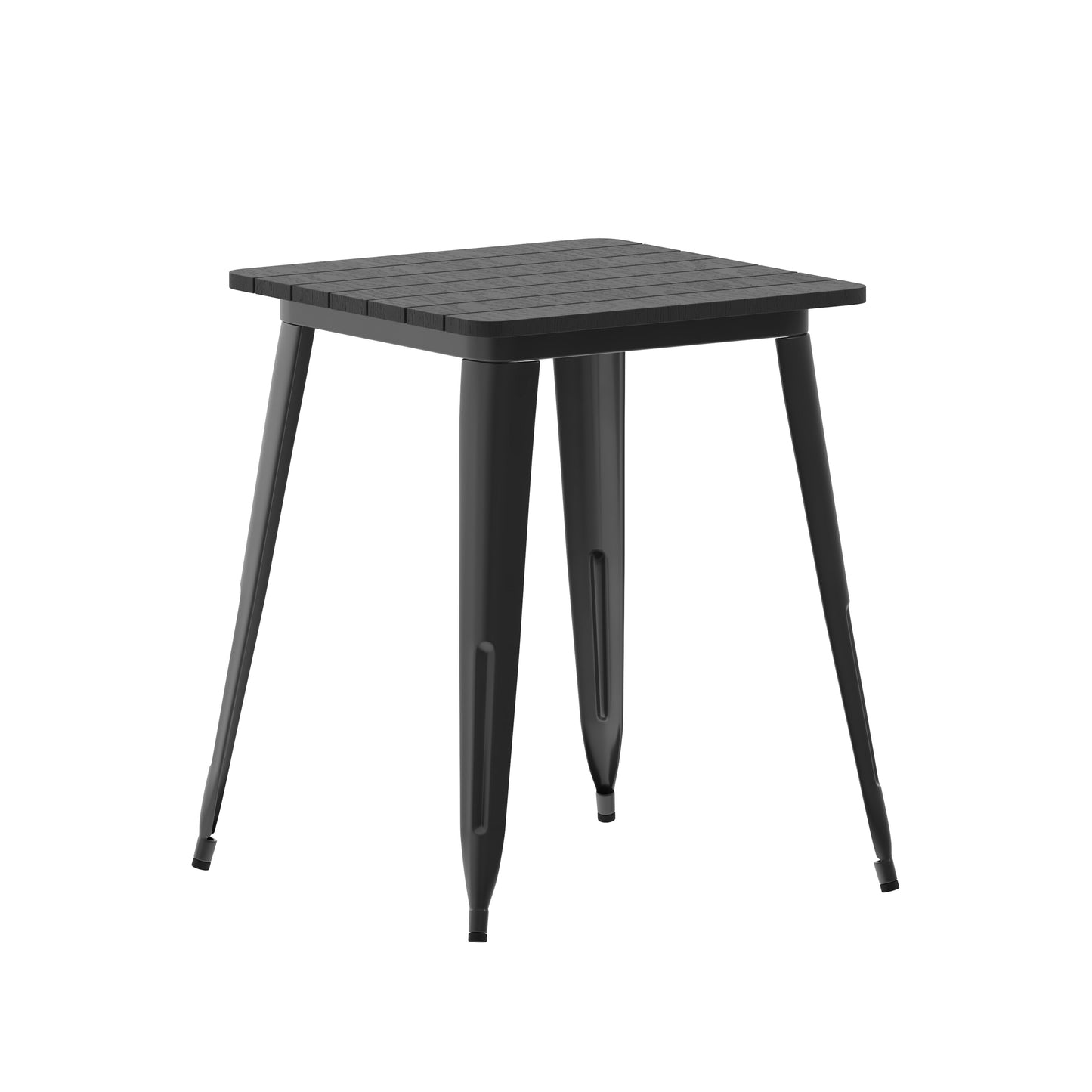 Declan Commercial Grade Indoor/Outdoor Dining Table, 23.75" Square All Weather Black Poly Resin Top with Black Steel Base Black Top/Black Frame