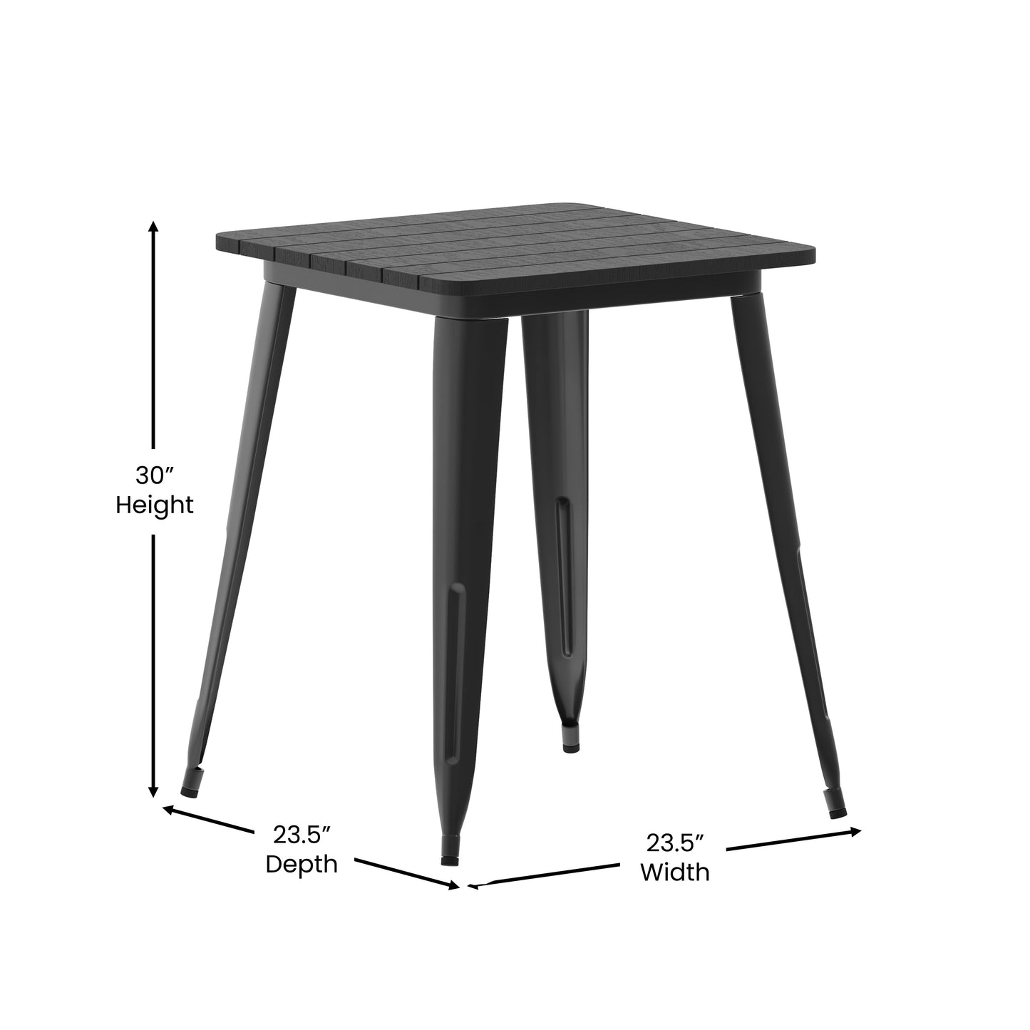 Declan Commercial Grade Indoor/Outdoor Dining Table, 23.75" Square All Weather Black Poly Resin Top with Black Steel Base Black Top/Black Frame