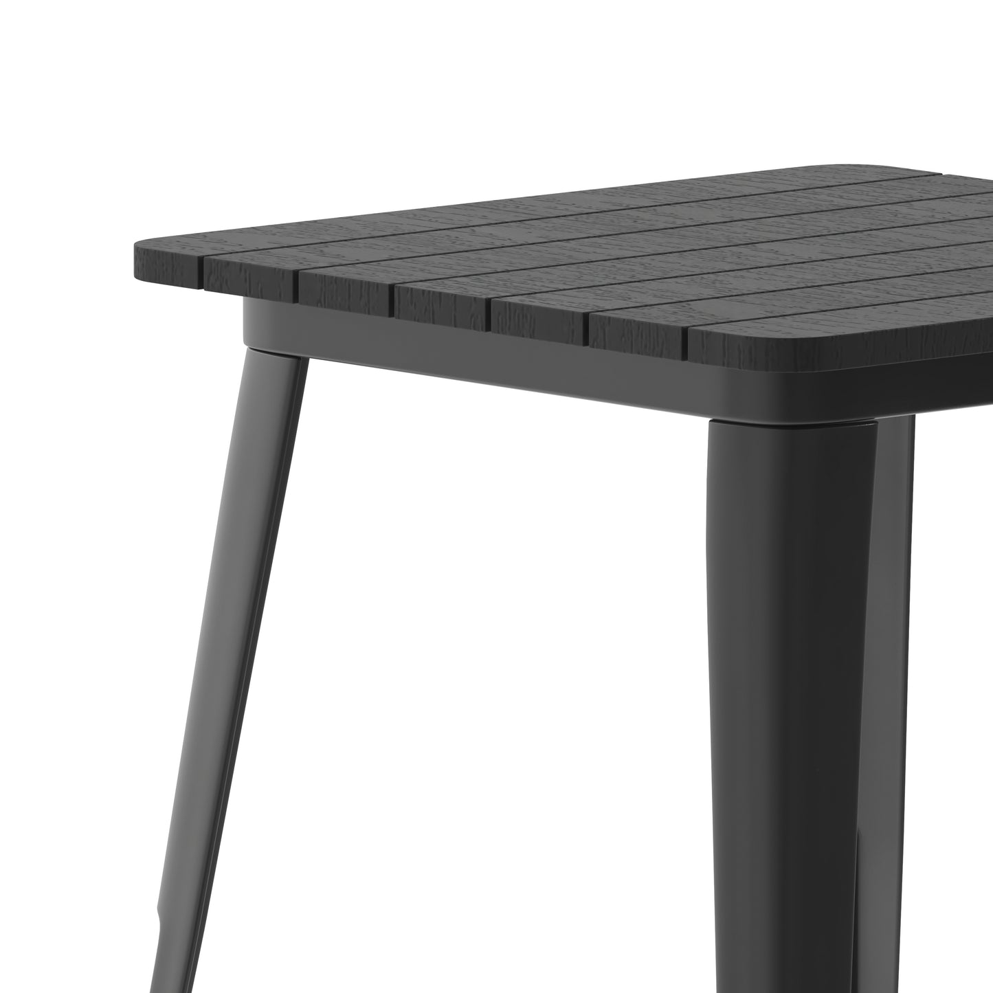 Declan Commercial Grade Indoor/Outdoor Dining Table, 23.75" Square All Weather Black Poly Resin Top with Black Steel Base Black Top/Black Frame