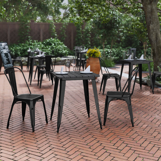 Declan Commercial Grade Indoor/Outdoor Dining Table, 23.75" Square All Weather Black Poly Resin Top with Black Steel Base Black Top/Black Frame JJ-T14619-60-BKBK-GG
