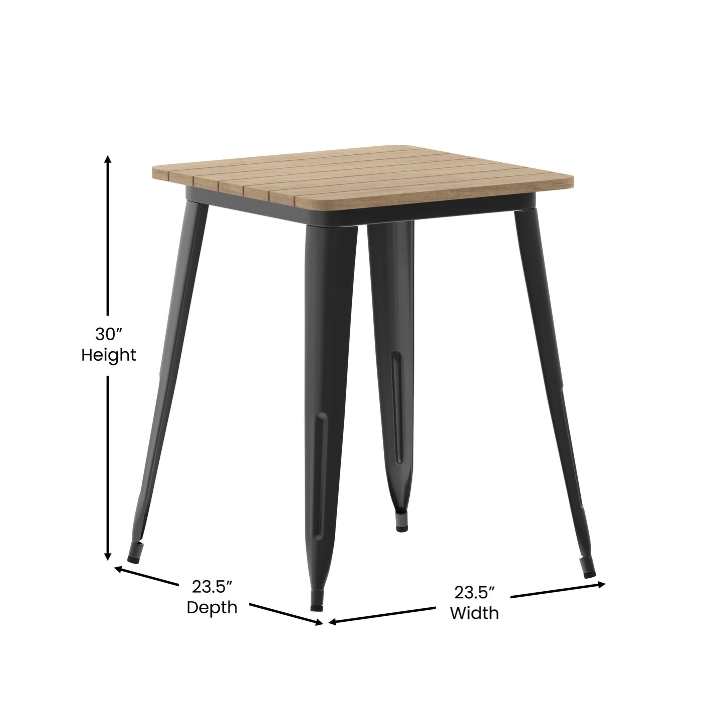 Declan Commercial Grade Indoor/Outdoor Dining Table, 23.75" Square All Weather Brown Poly Resin Top with Black Steel Base Brown Top/Black Frame