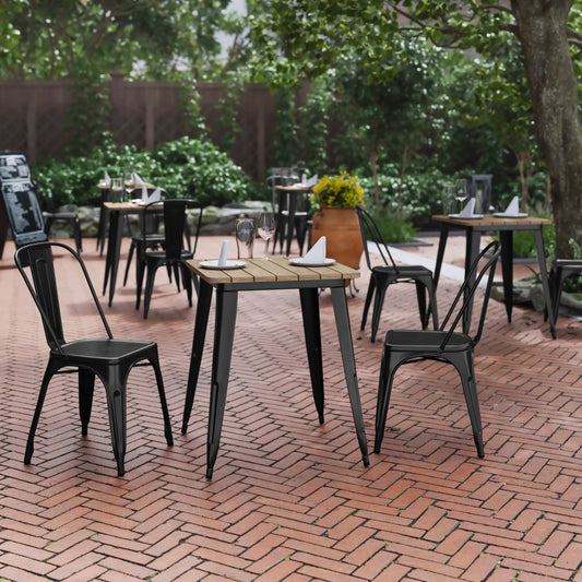 Declan Commercial Grade Indoor/Outdoor Dining Table, 23.75" Square All Weather Brown Poly Resin Top with Black Steel Base Brown Top/Black Frame JJ-T14619-60-BRBK-GG