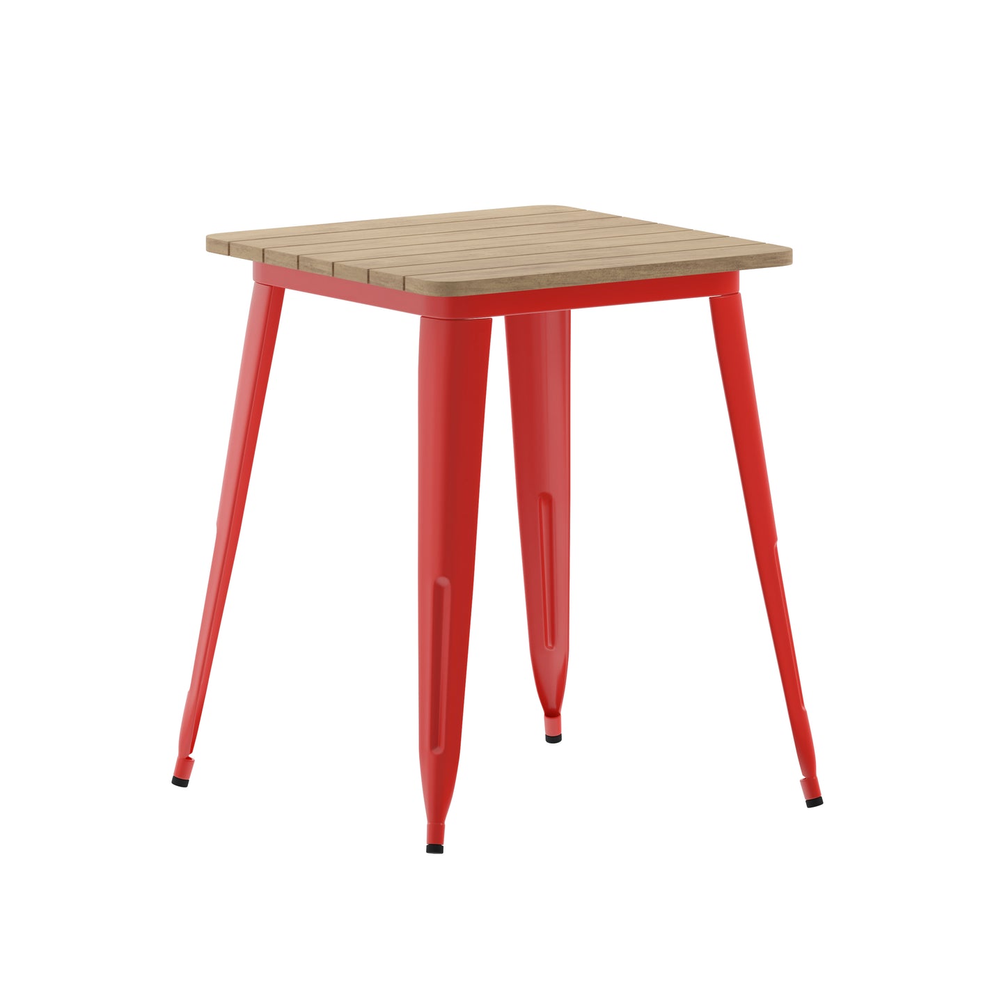 Declan Commercial Grade Indoor/Outdoor Dining Table, 23.75" Square All Weather Brown Poly Resin Top with Red Steel Base Brown Top/Red Frame