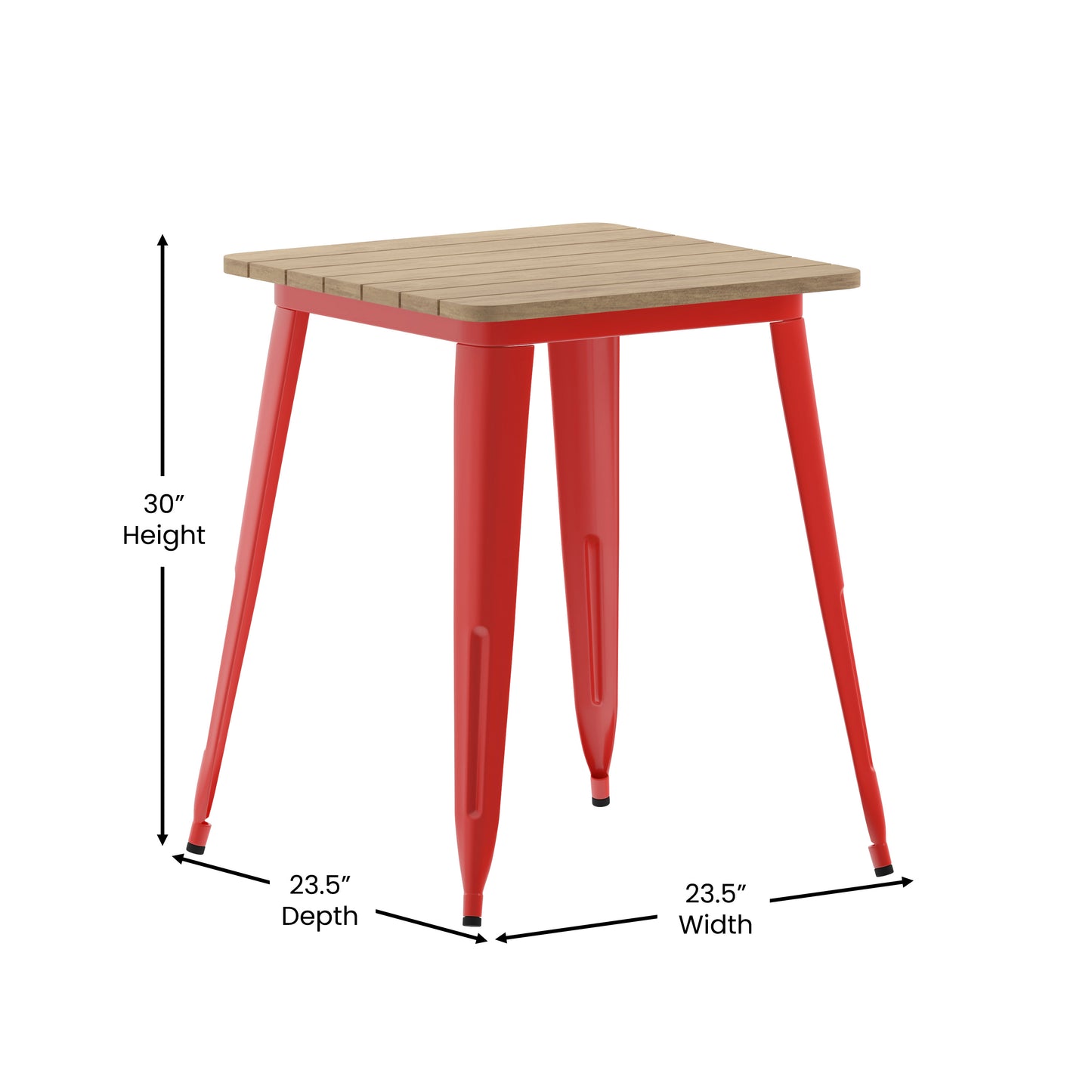 Declan Commercial Grade Indoor/Outdoor Dining Table, 23.75" Square All Weather Brown Poly Resin Top with Red Steel Base Brown Top/Red Frame