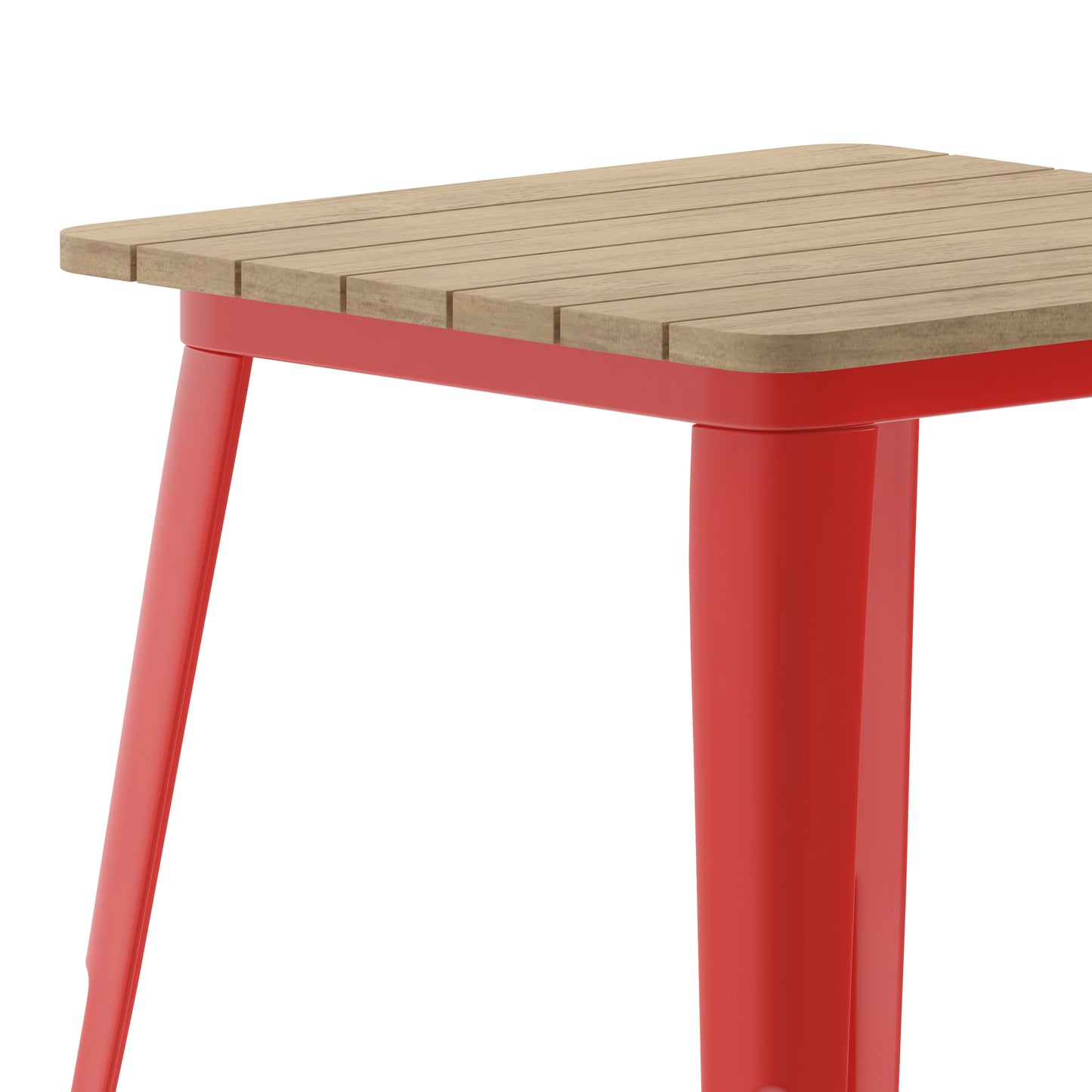 Declan Commercial Grade Indoor/Outdoor Dining Table, 23.75" Square All Weather Brown Poly Resin Top with Red Steel Base Brown Top/Red Frame
