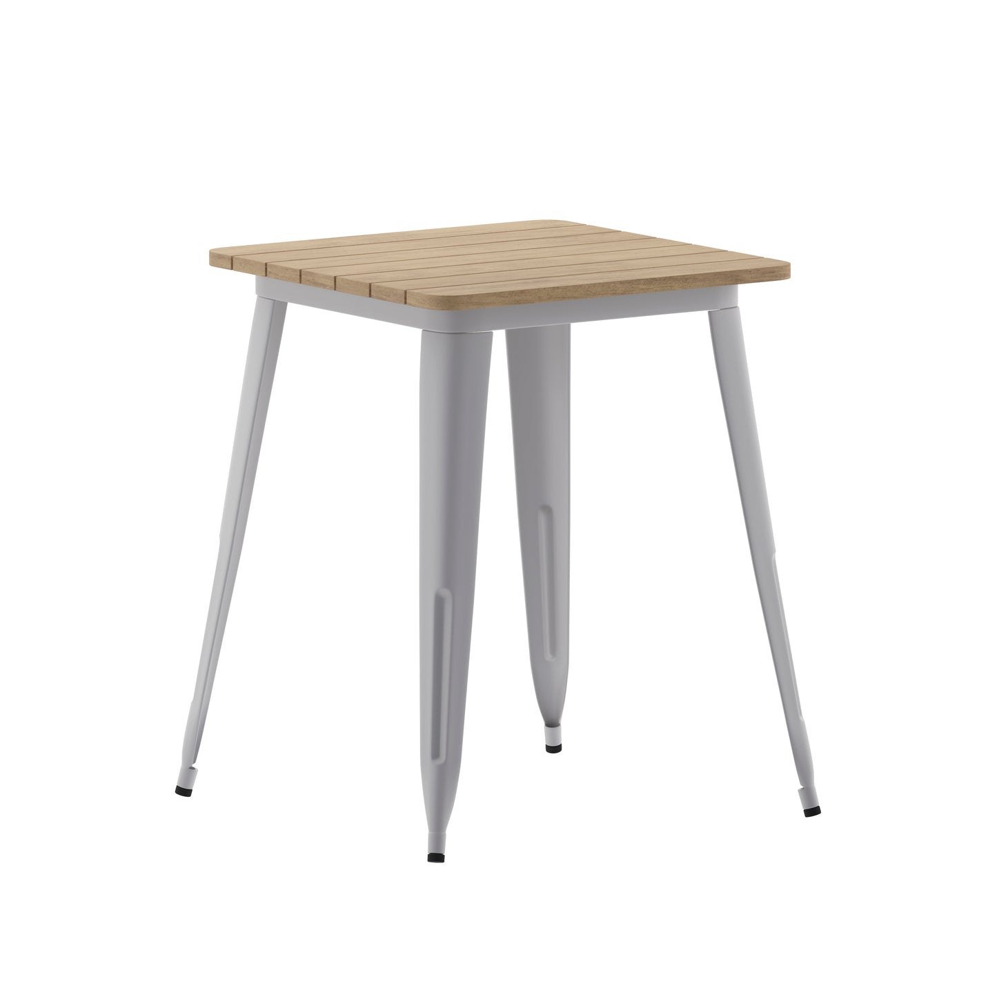 Declan Commercial Grade Indoor/Outdoor Dining Table, 23.75" Square All Weather Brown Poly Resin Top with Silver Steel Base Brown Top/Silver Frame