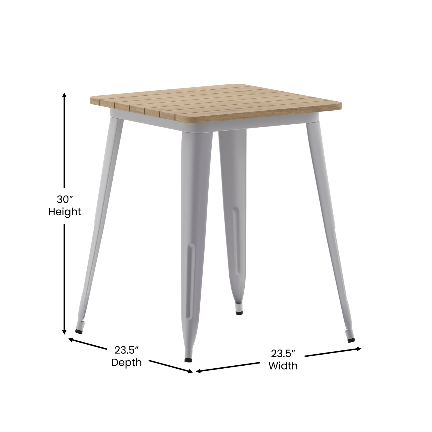 Declan Commercial Grade Indoor/Outdoor Dining Table, 23.75" Square All Weather Brown Poly Resin Top with Silver Steel Base Brown Top/Silver Frame