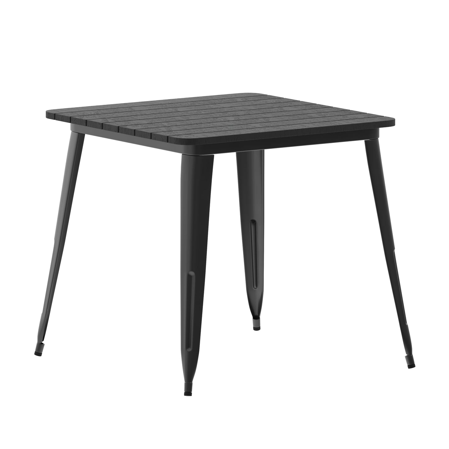 Declan Commercial Grade Indoor/Outdoor Dining Table, 31.5" Square All Weather Black Poly Resin Top with Black Steel Base Black Top/Black Frame