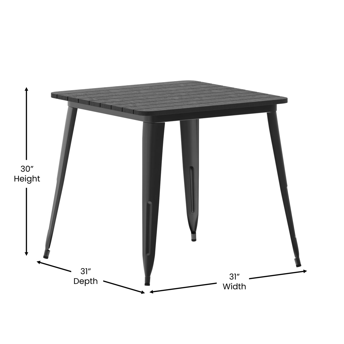 Declan Commercial Grade Indoor/Outdoor Dining Table, 31.5" Square All Weather Black Poly Resin Top with Black Steel Base Black Top/Black Frame