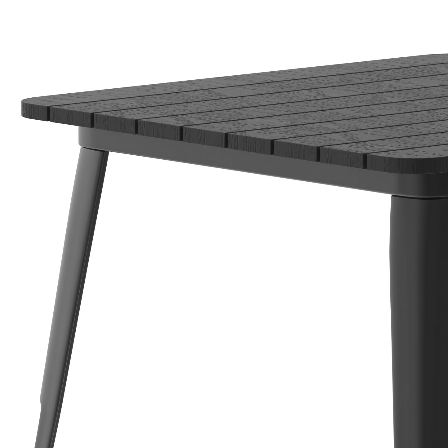 Declan Commercial Grade Indoor/Outdoor Dining Table, 31.5" Square All Weather Black Poly Resin Top with Black Steel Base Black Top/Black Frame